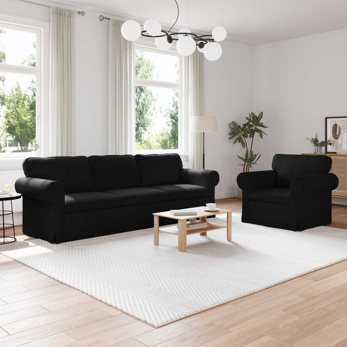 Sofa Set 2 pcs Schwarz 245 x 82 x 80 cm Stoff