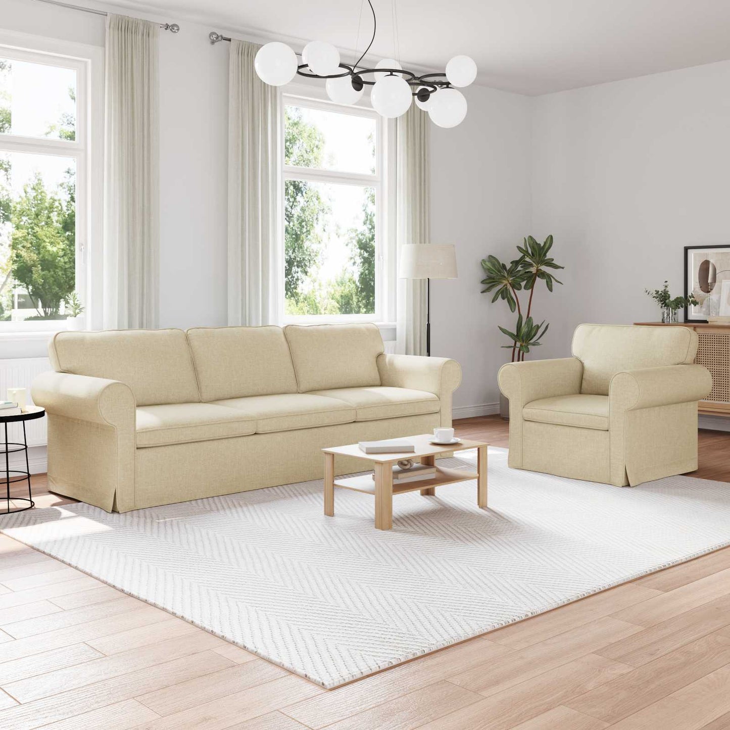 Sofa Set 2 pcs Creme 245 x 82 x 80 cm Stoff