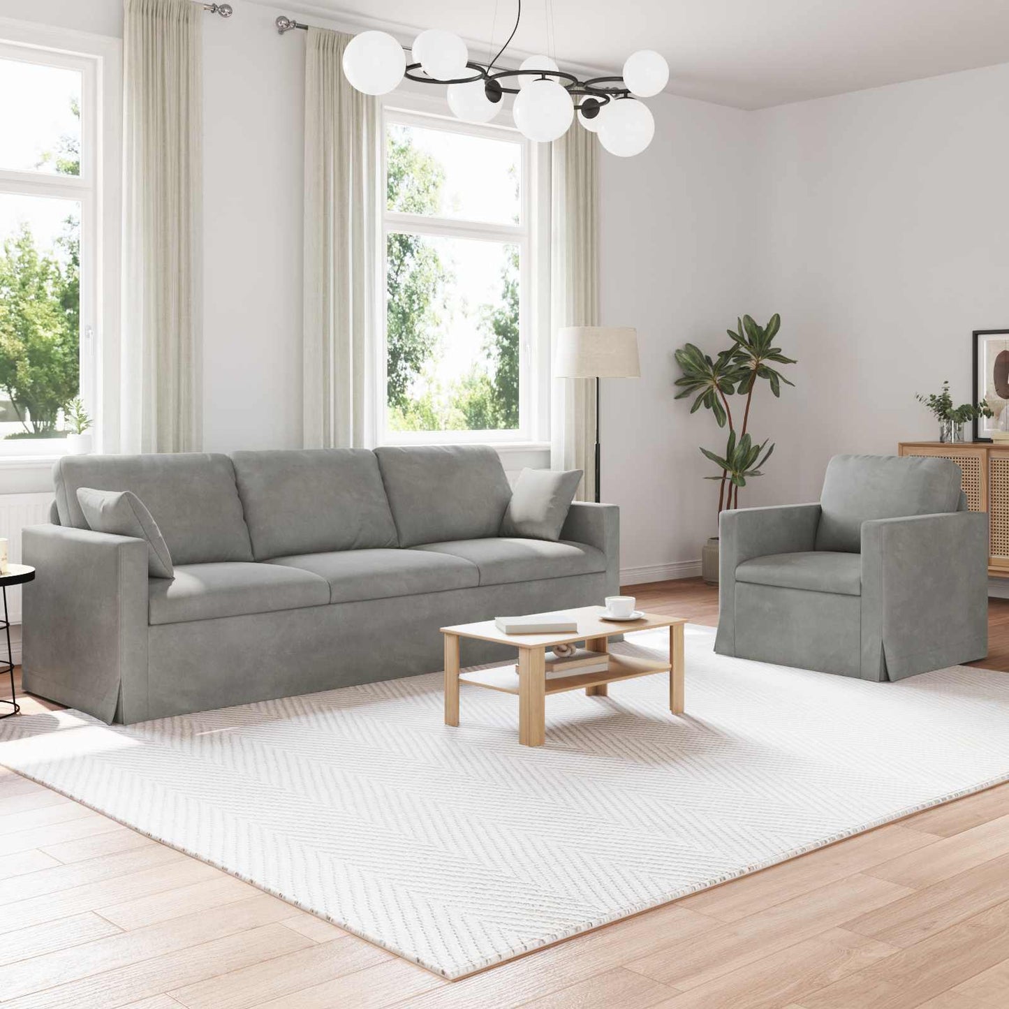 Sofa Set 2 pcs Hellgrau 228 x 78 x 80 cm Samt