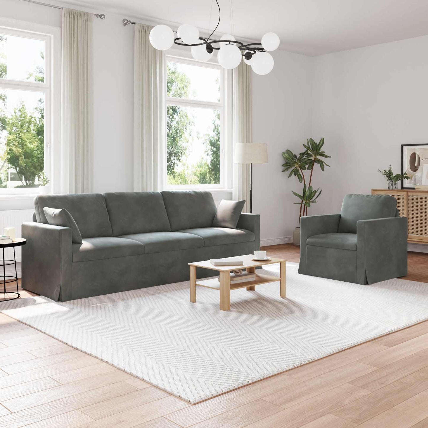 Sofa Set 2 pcs Dunkelgrau 228 x 78 x 80 cm Samt