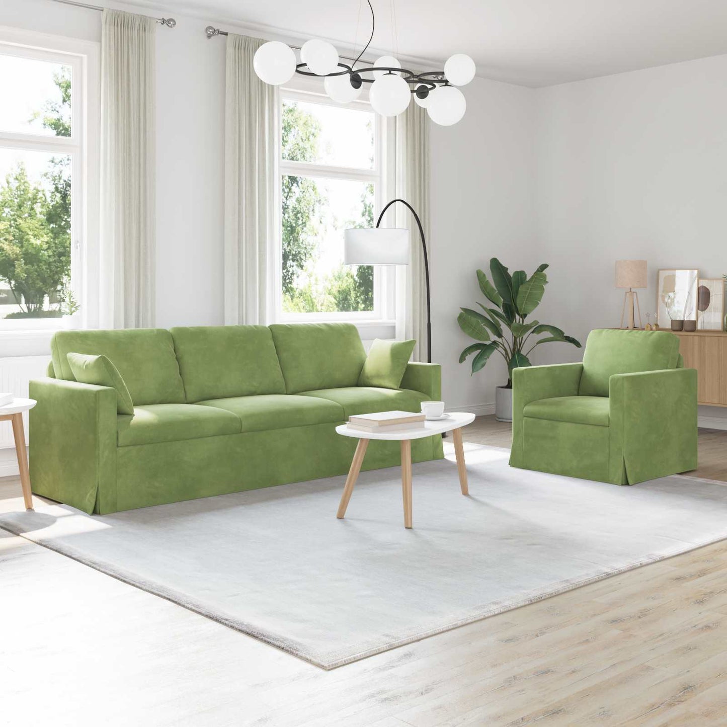 Sofa Set 2 pcs Hellgrün 228 x 78 x 80 cm Samt