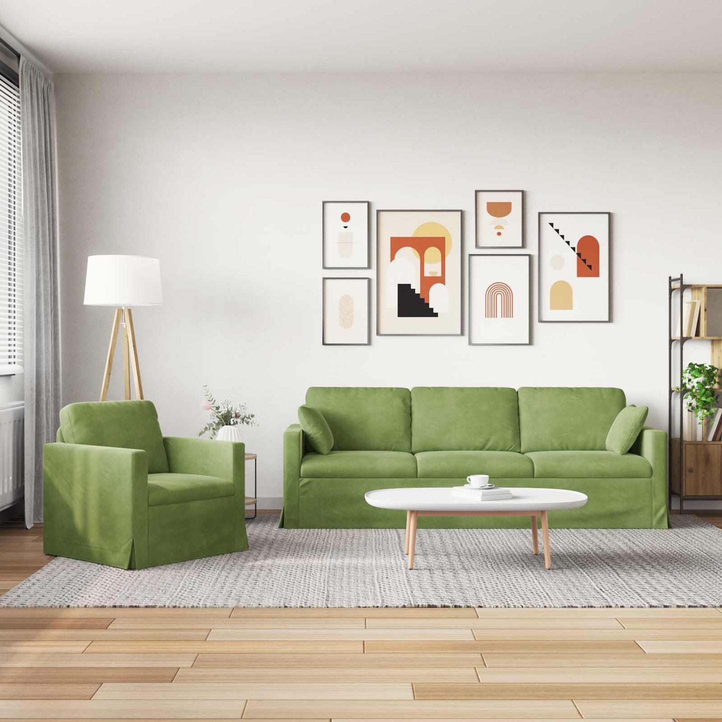 Sofa Set 2 pcs Hellgrün 228 x 78 x 80 cm Samt