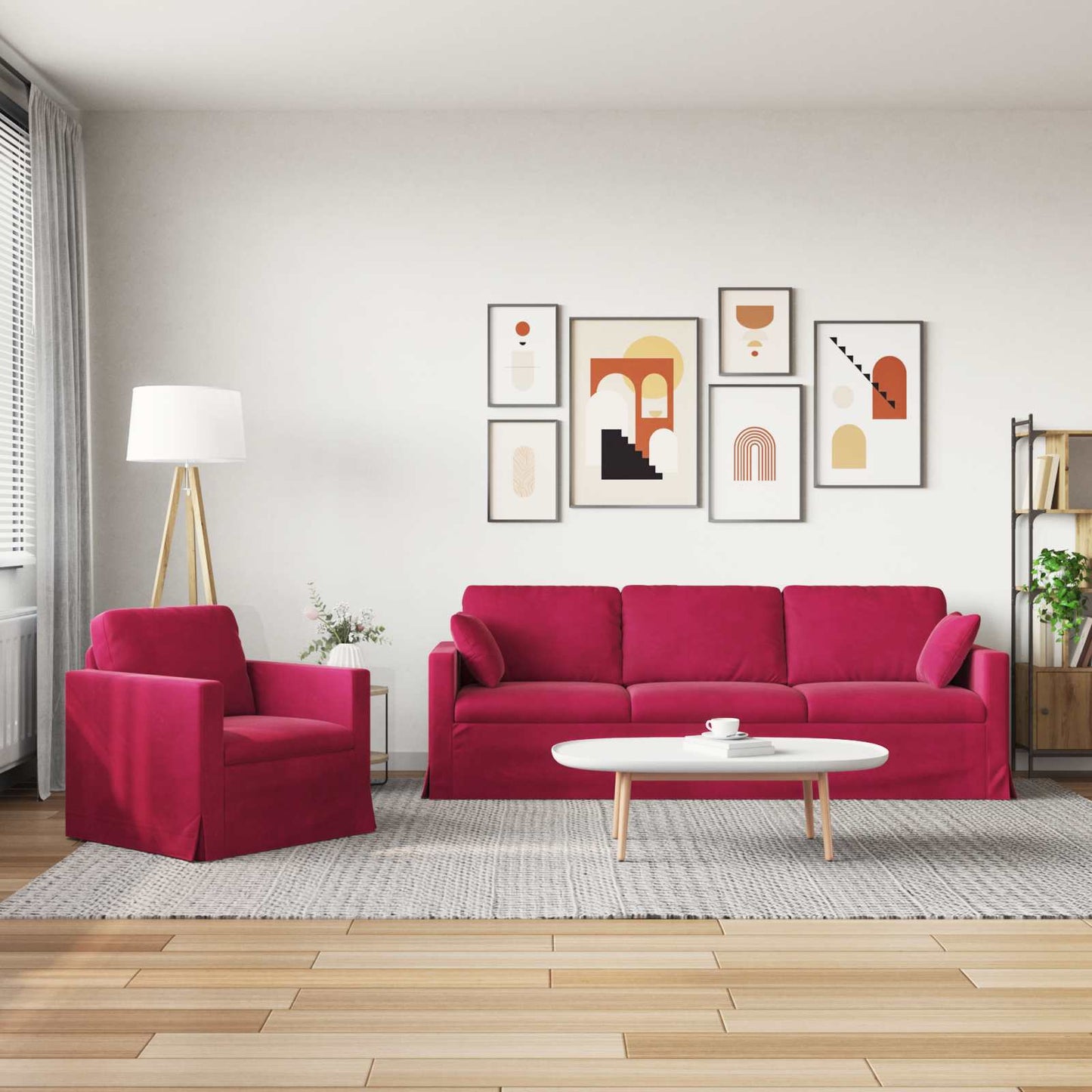 Sofa Set 2 pcs Weinrot 228 x 78 x 80 cm Samt