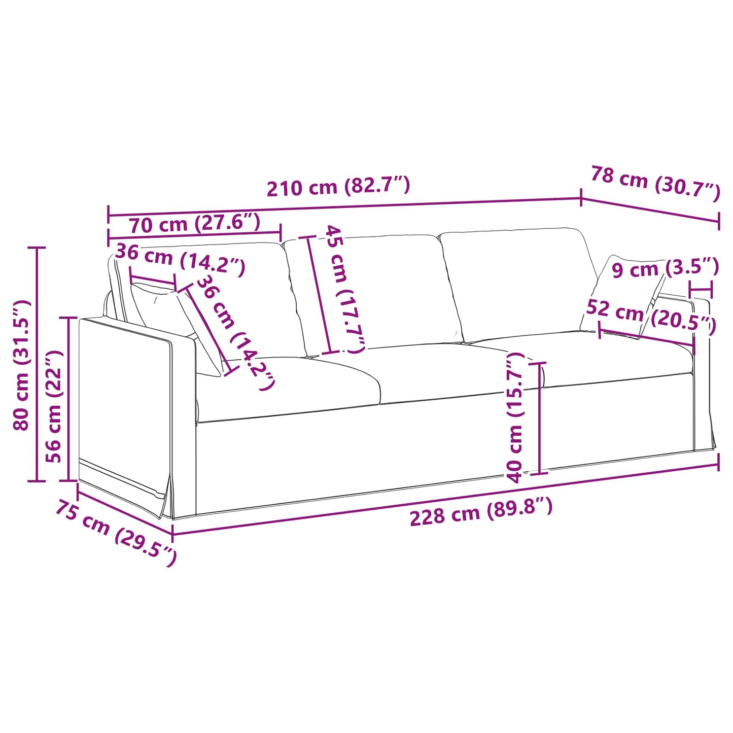 Sofa Set 2 pcs Weinrot 228 x 78 x 80 cm Samt