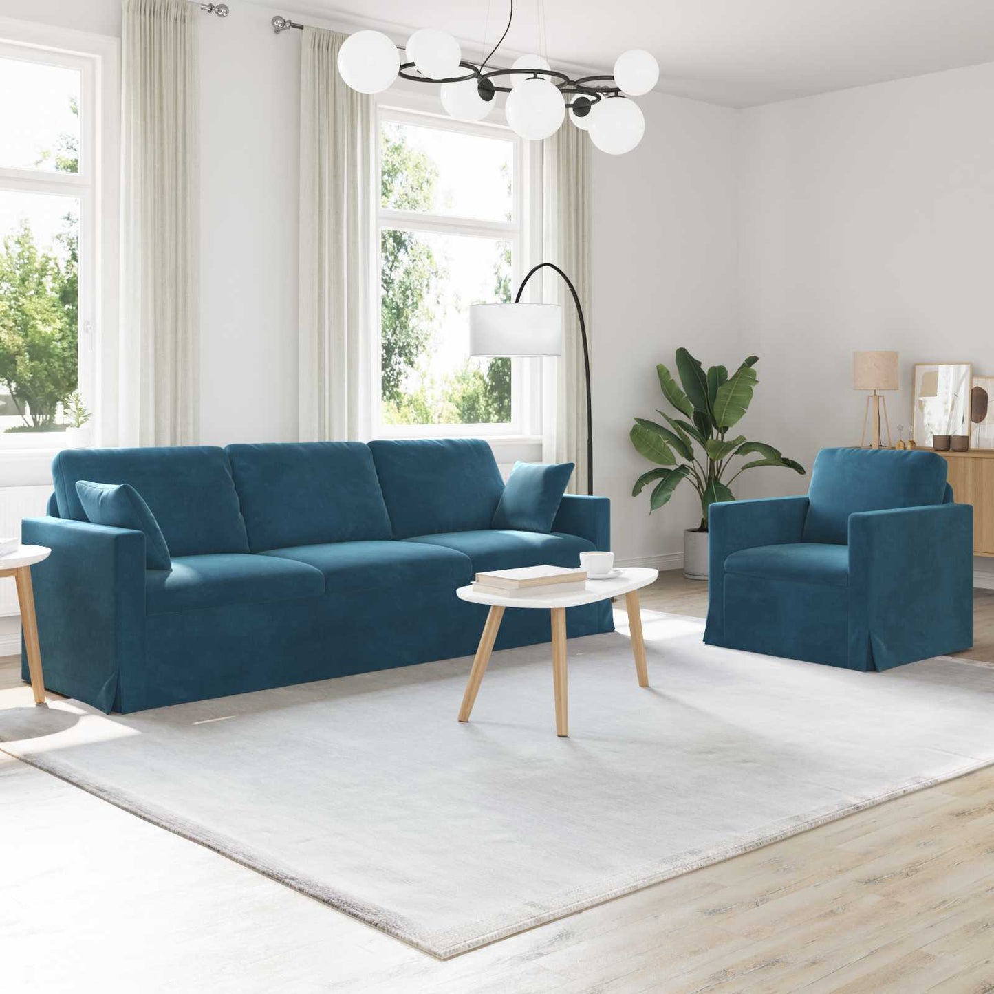 Sofa Set 2 pcs Blau 228 x 78 x 80 cm Samt