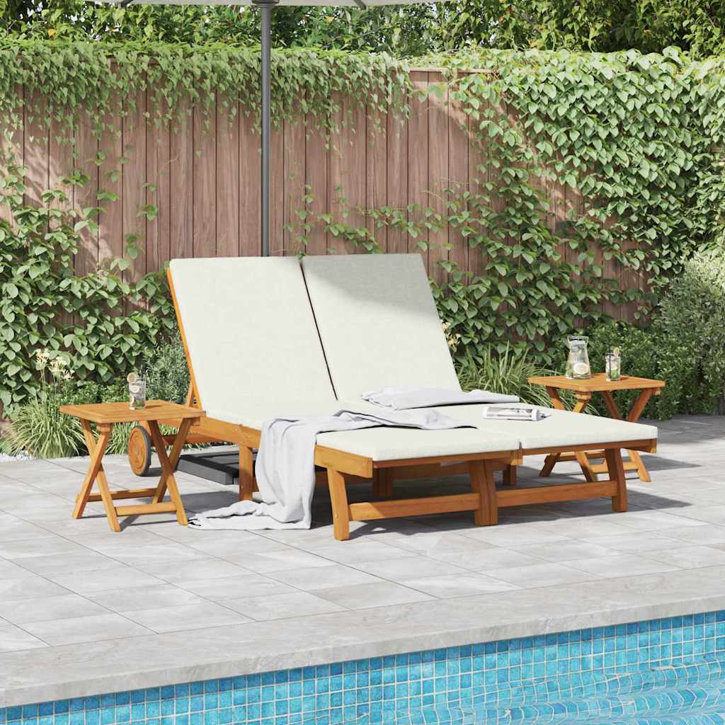 Sonnenliege mit Kissen Cremeweiß Massivholz Akazie
