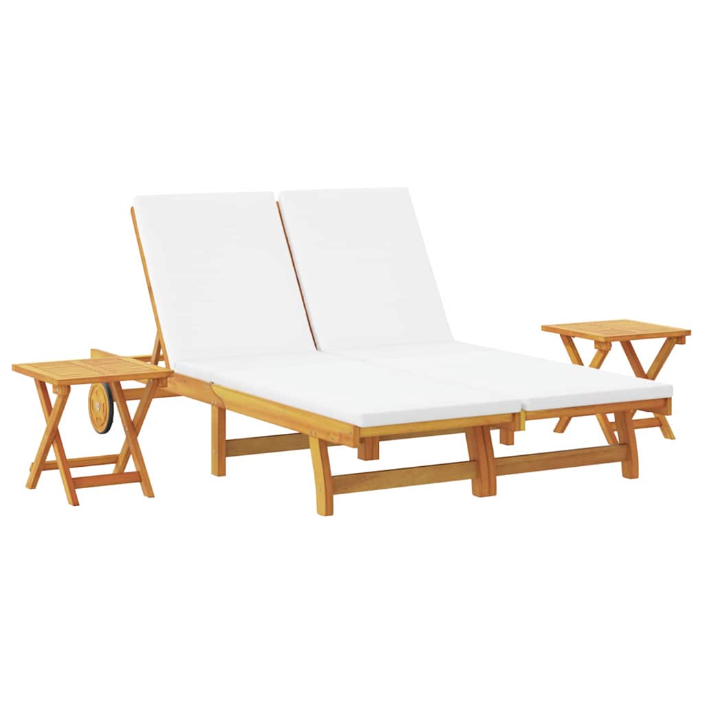 Sonnenliege mit Kissen Cremeweiß Massivholz Akazie
