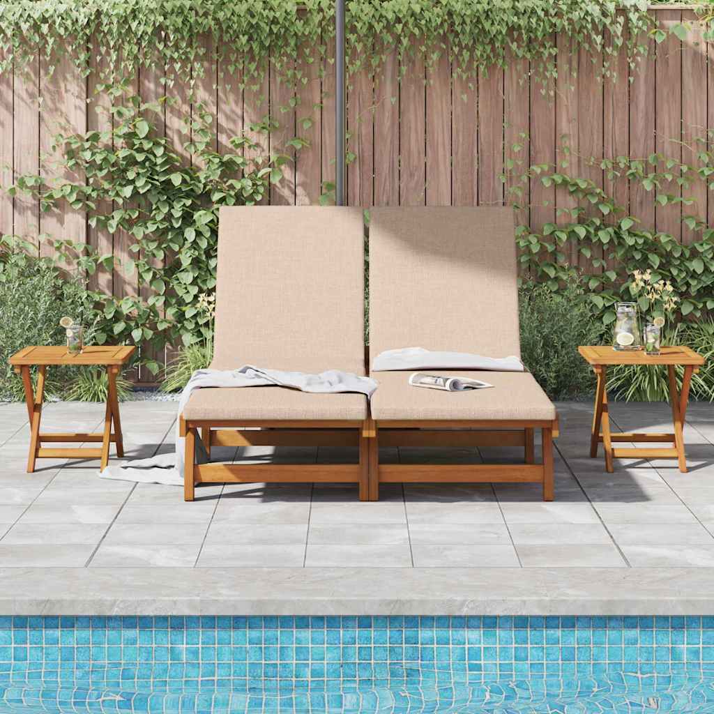 Sonnenliege mit Kissen Beige Massivholz Akazie