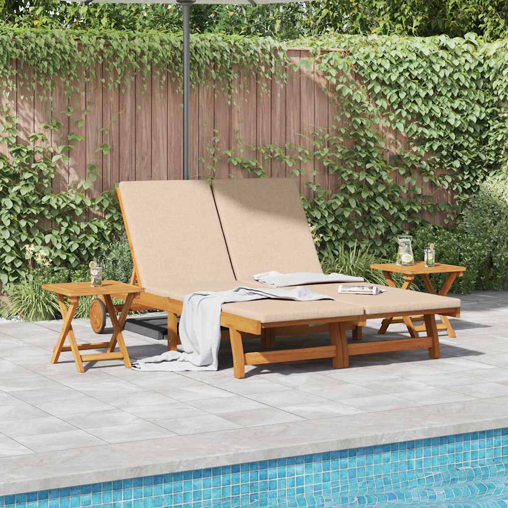 Sonnenliege mit Kissen Beige Massivholz Akazie