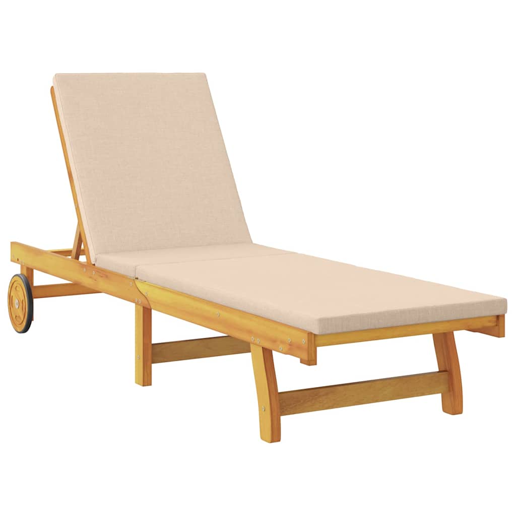 Sonnenliege mit Kissen Beige Massivholz Akazie