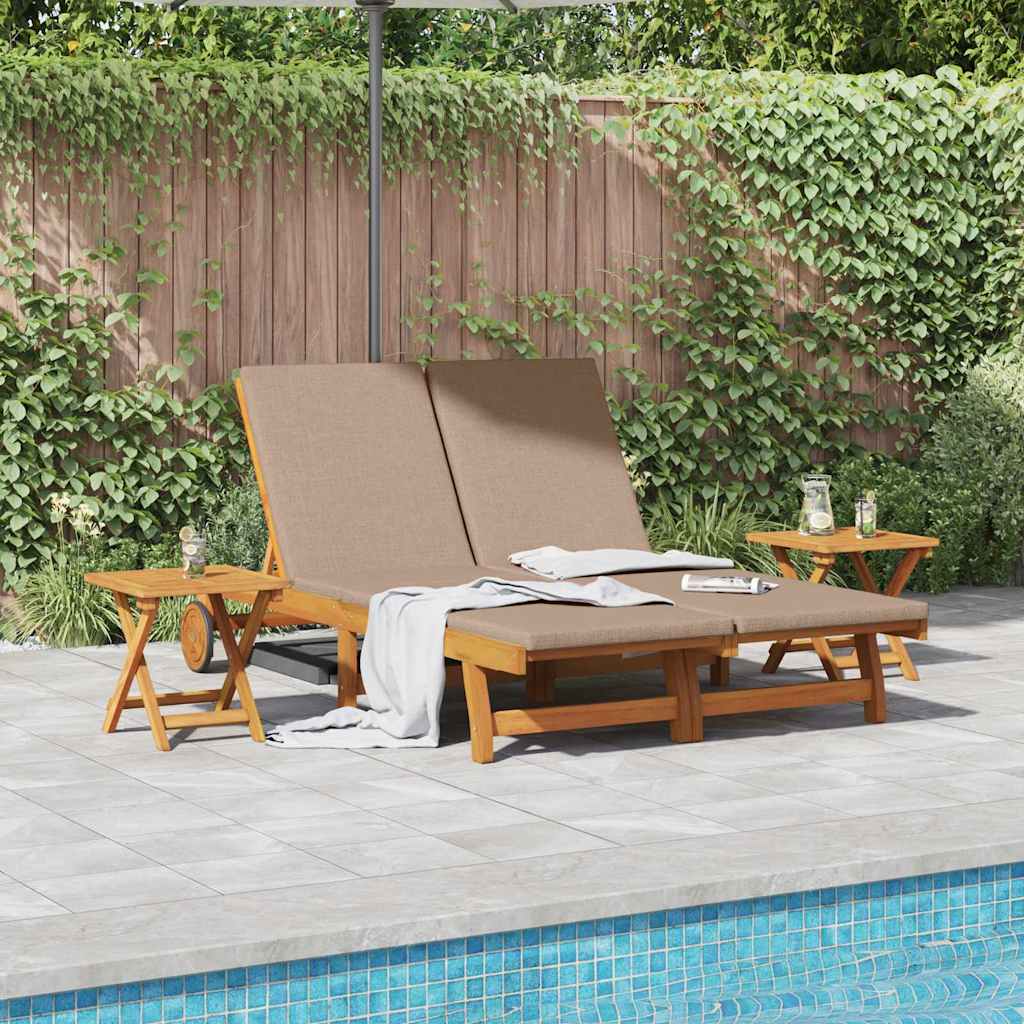 Sonnenliege mit Kissen Taupe Massivholz Akazie