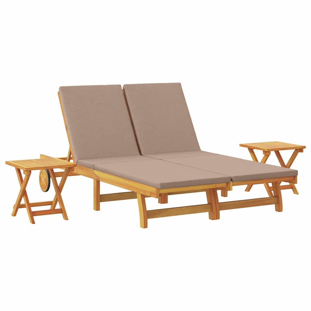 Sonnenliege mit Kissen Taupe Massivholz Akazie