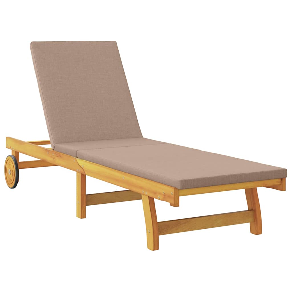 Sonnenliege mit Kissen Taupe Massivholz Akazie