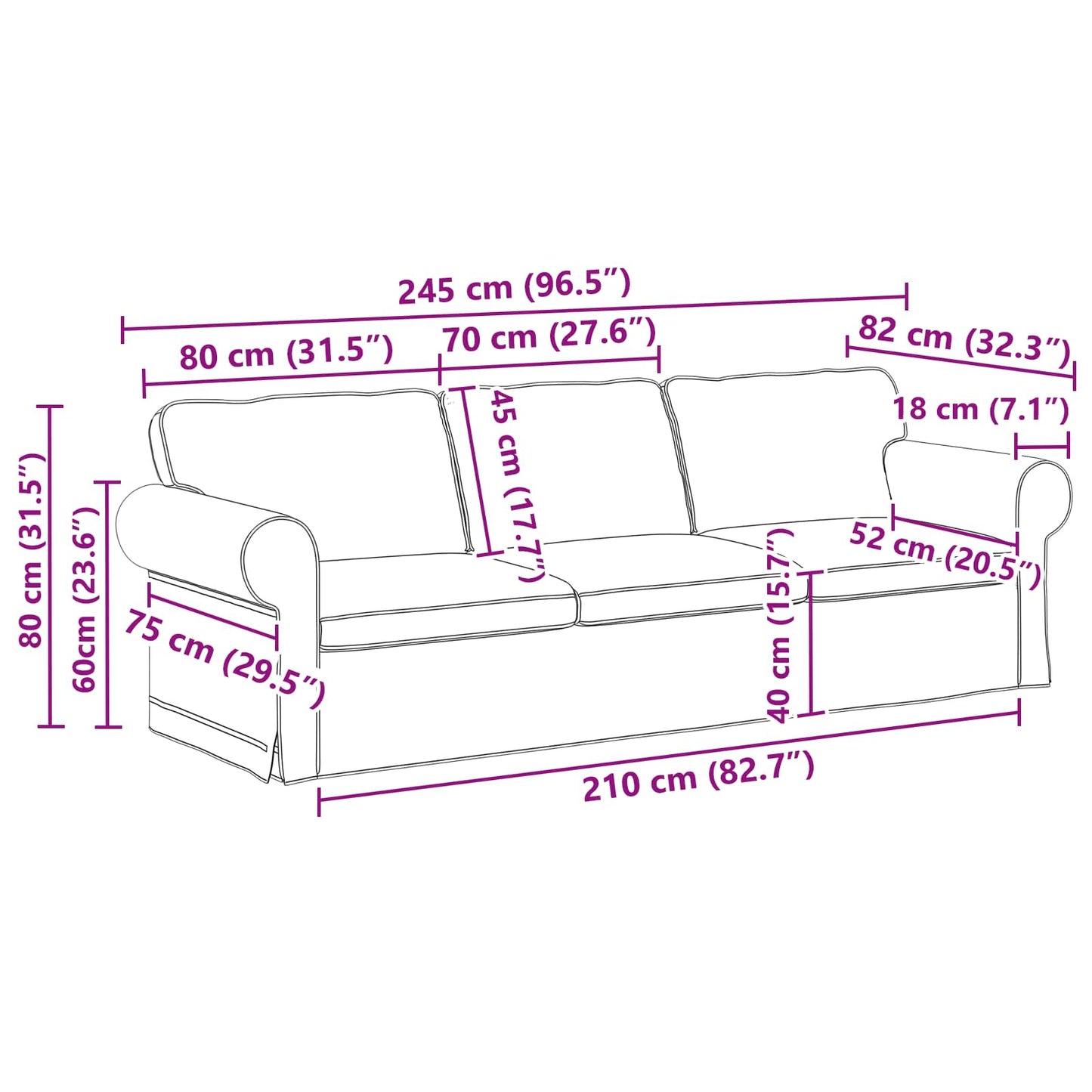 Sofa Creme 245 x 82 x 80 cm Stoff