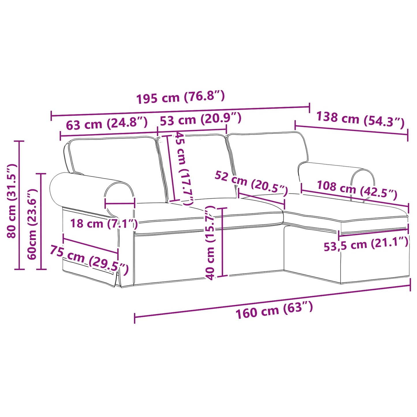 Sofa Schwarz 195 x 138 x 80 cm Stoff