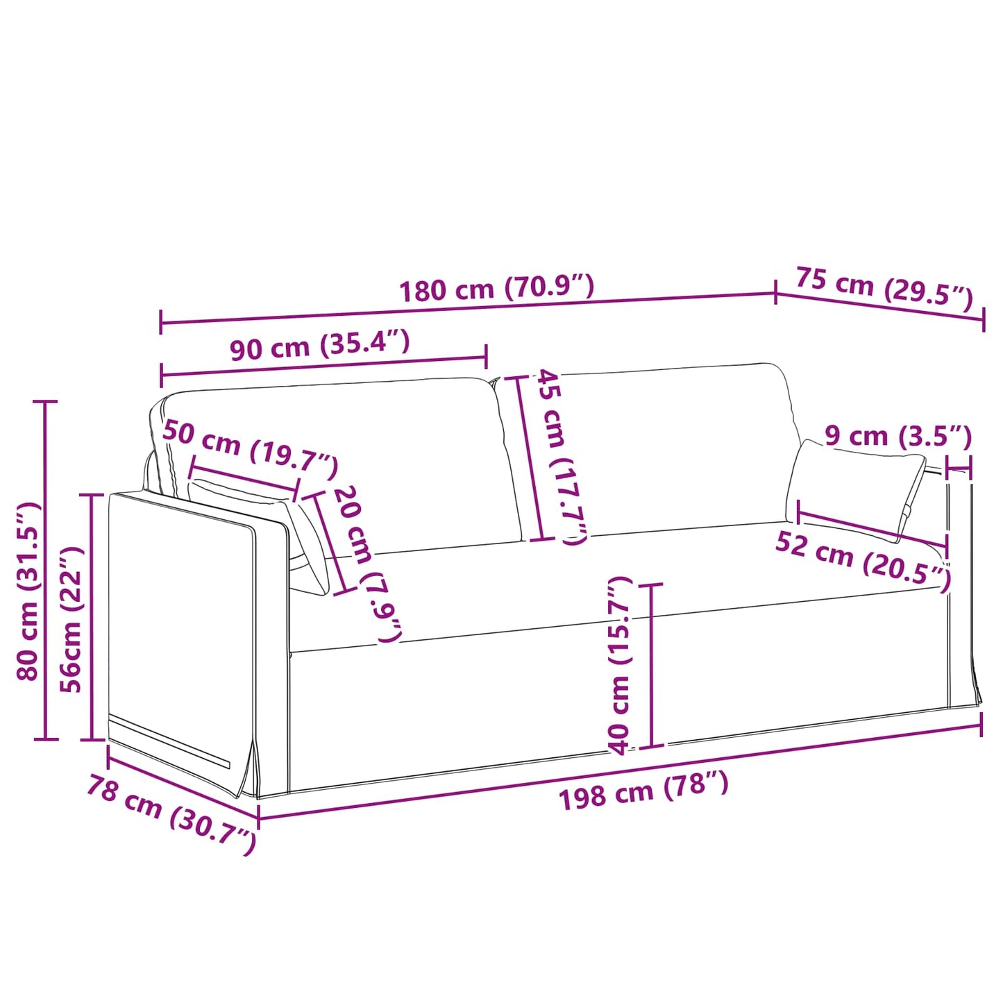 Sofa Creme 198 x 78 x 80 cm Stoff