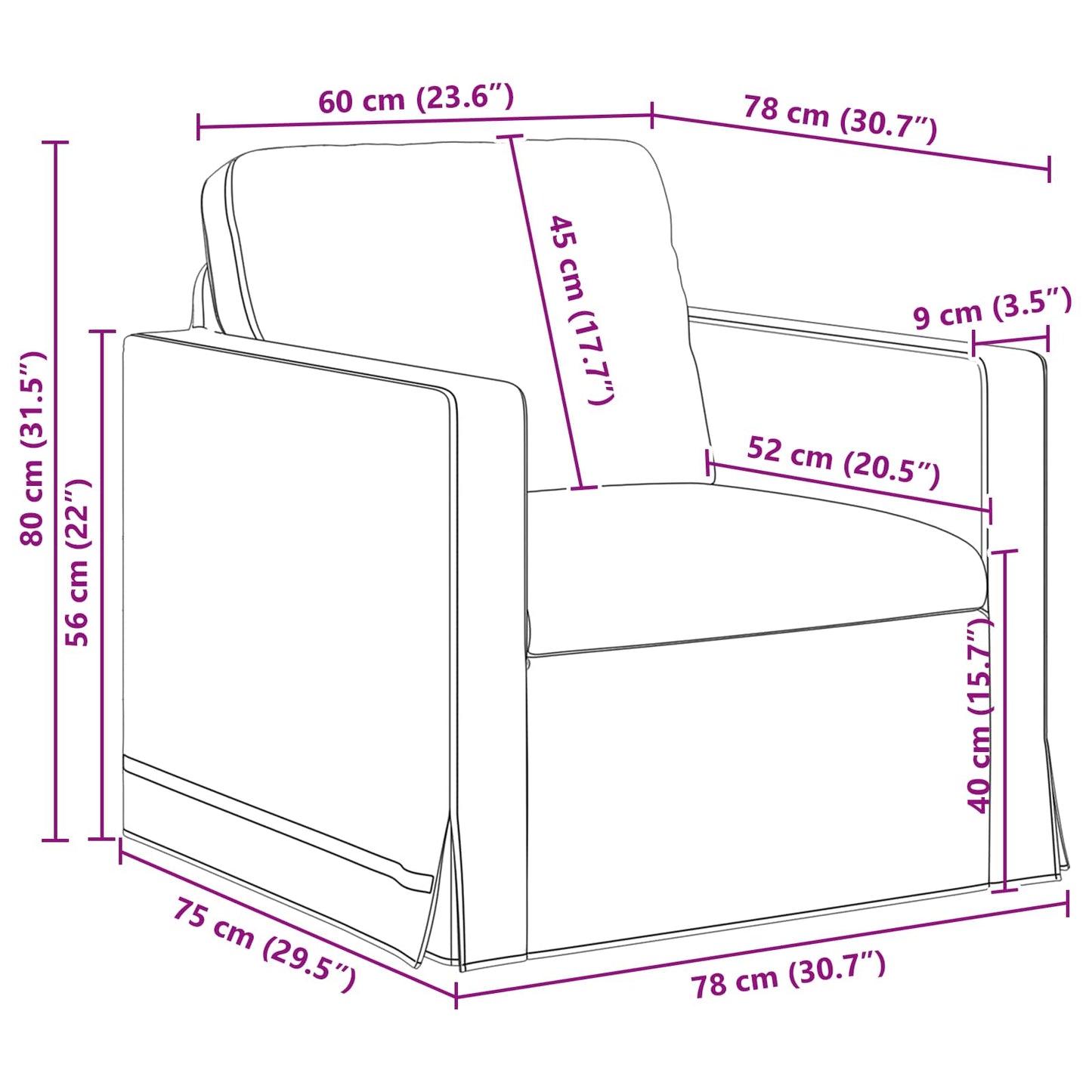 Sofa Blau 78 x 78 x 80 cm Samt