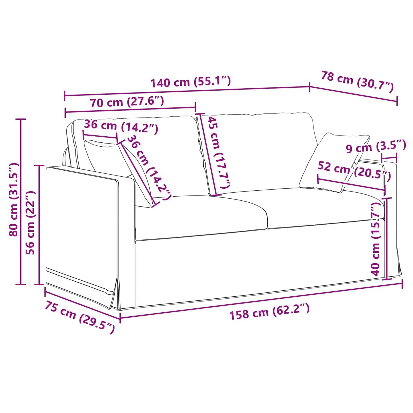 Sofa Creme 158 x 78 x 80 cm Samt