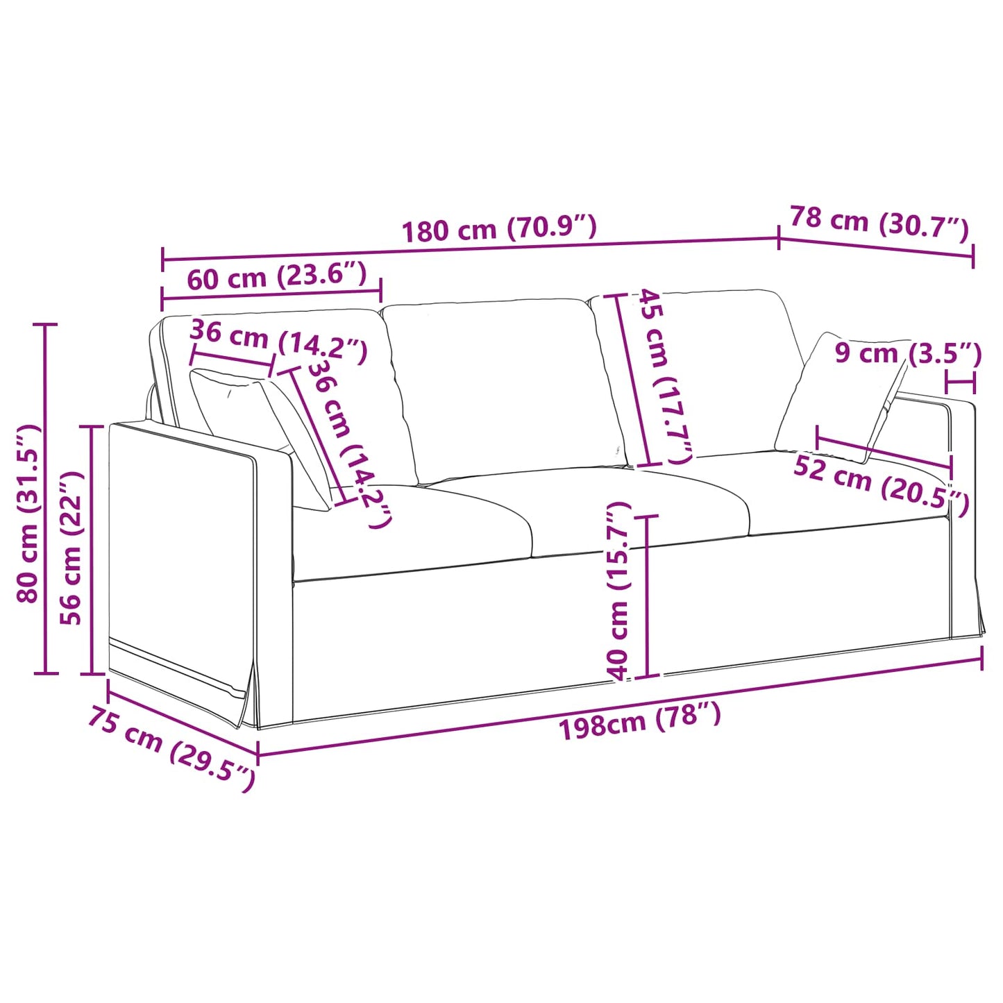 Sofa Hellgrau 198 x 78 x 80 cm Samt