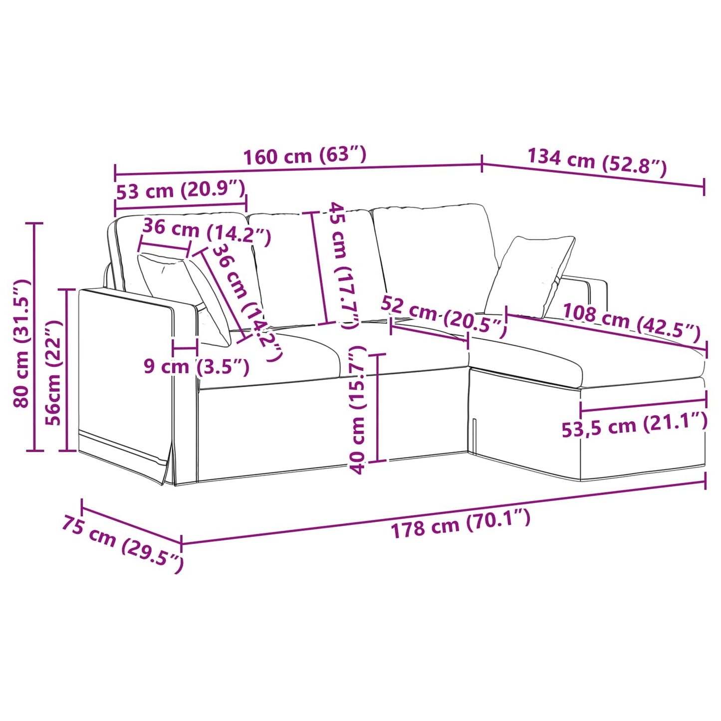 Sofa Dunkelgrau 178 x 134 x 80 cm Samt