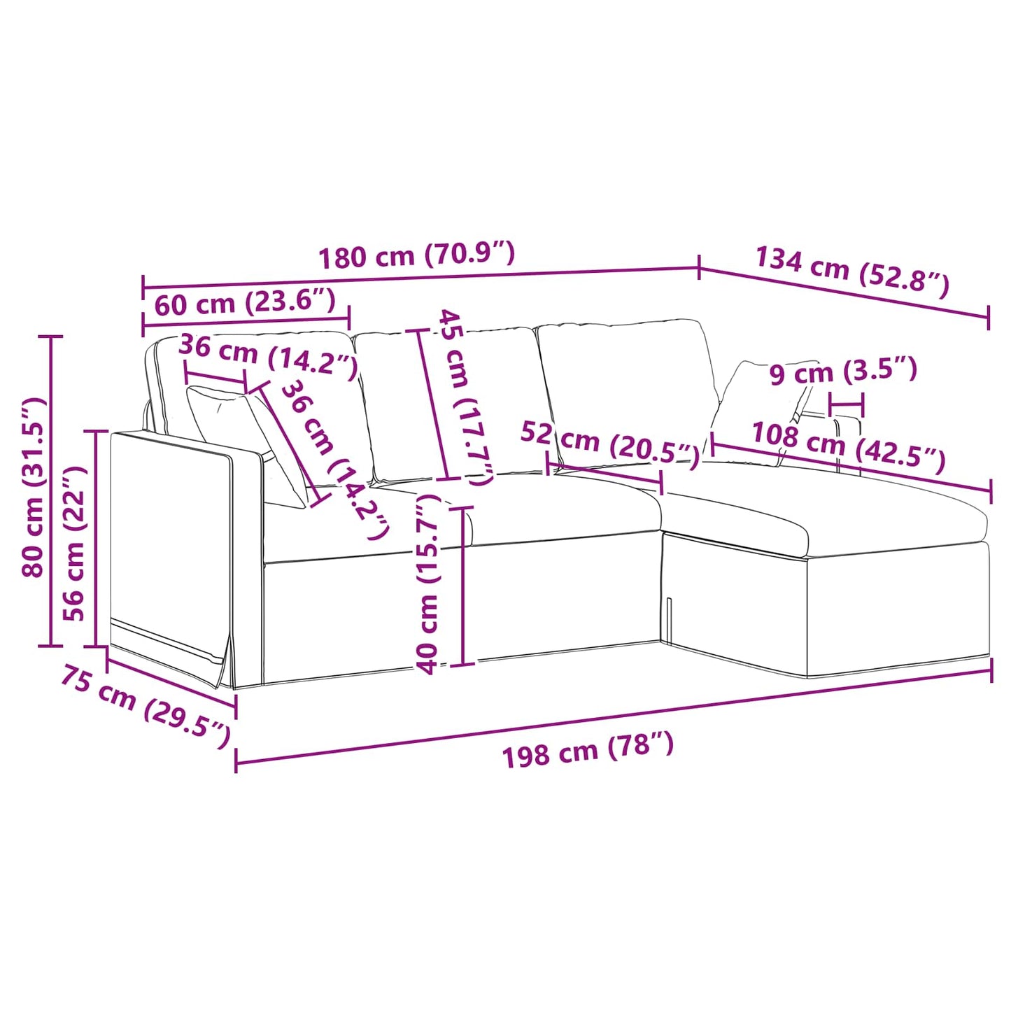 Sofa Hellgrün 198 x 134 x 80 cm Samt