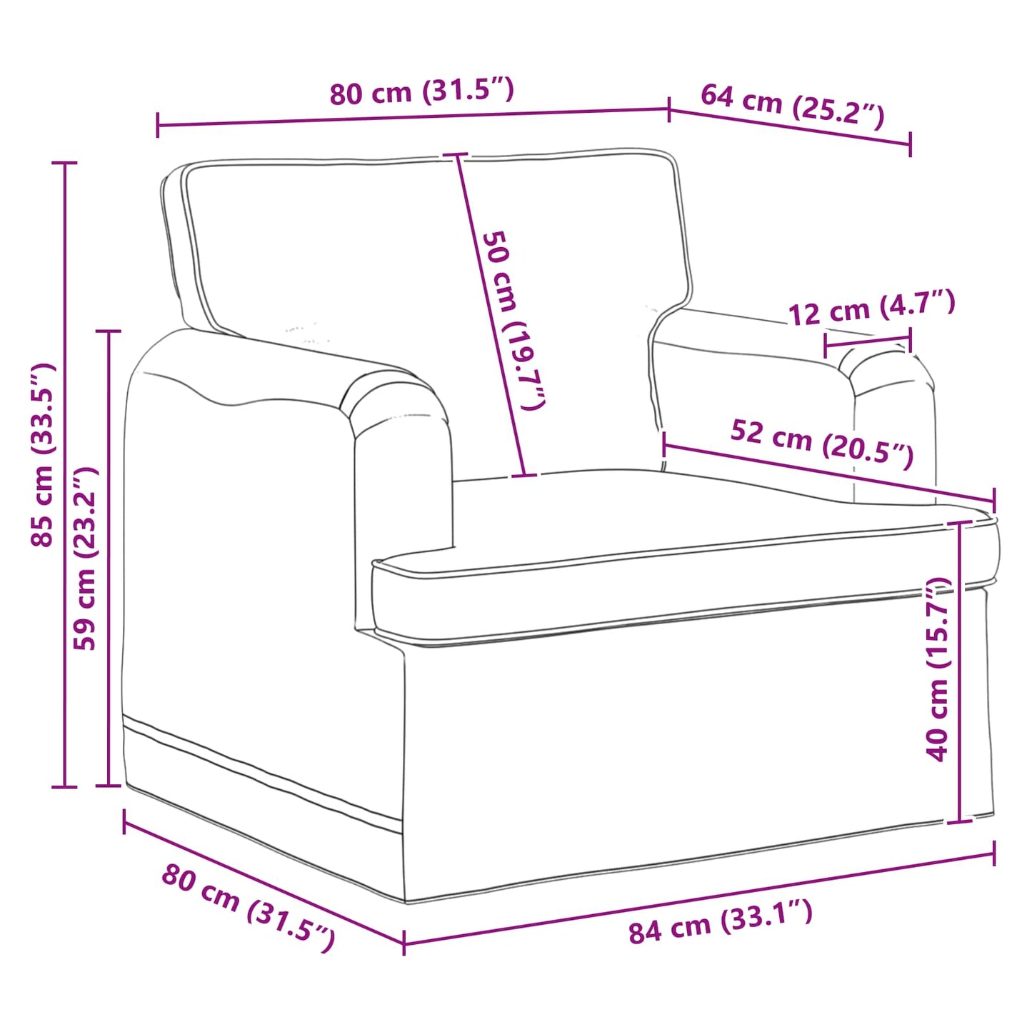Sofa Creme 84 x 80 x 85 cm Stoff