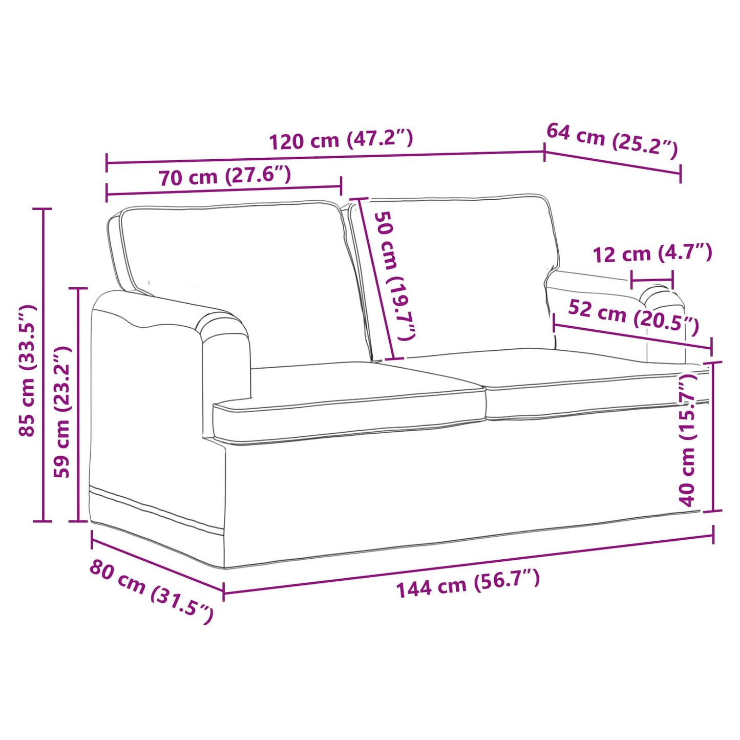 Sofa Taupe 144 x 80 x 85 cm Stoff