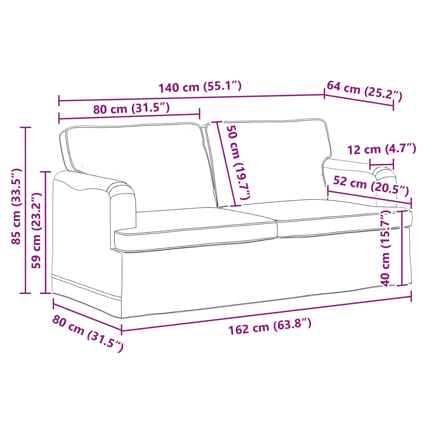 Sofa Schwarz 162 x 80 x 85 cm Stoff