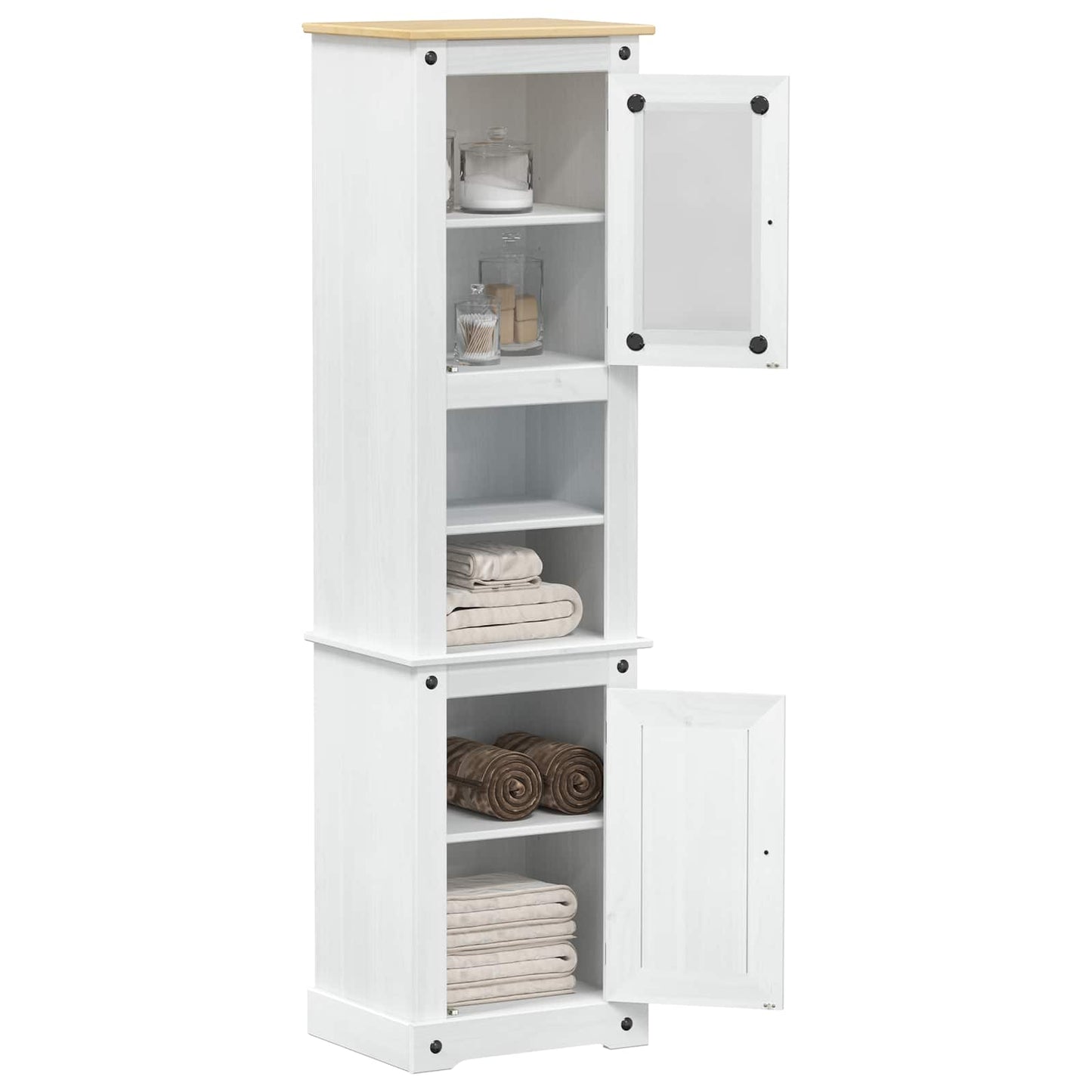 Badezimmerschrank Weiß 50 x 40 x 185 cm Massives Kiefernholz