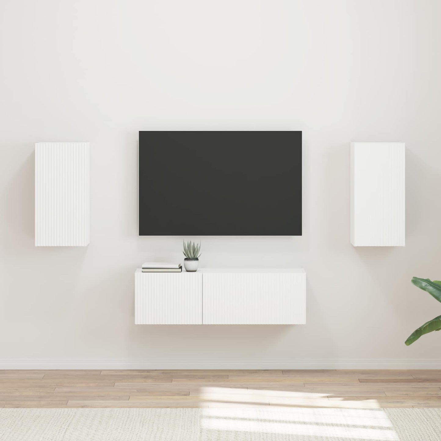 TV-Wandregal-Set Wandmontiert 4 pcs Weiß Holzwerkstoff