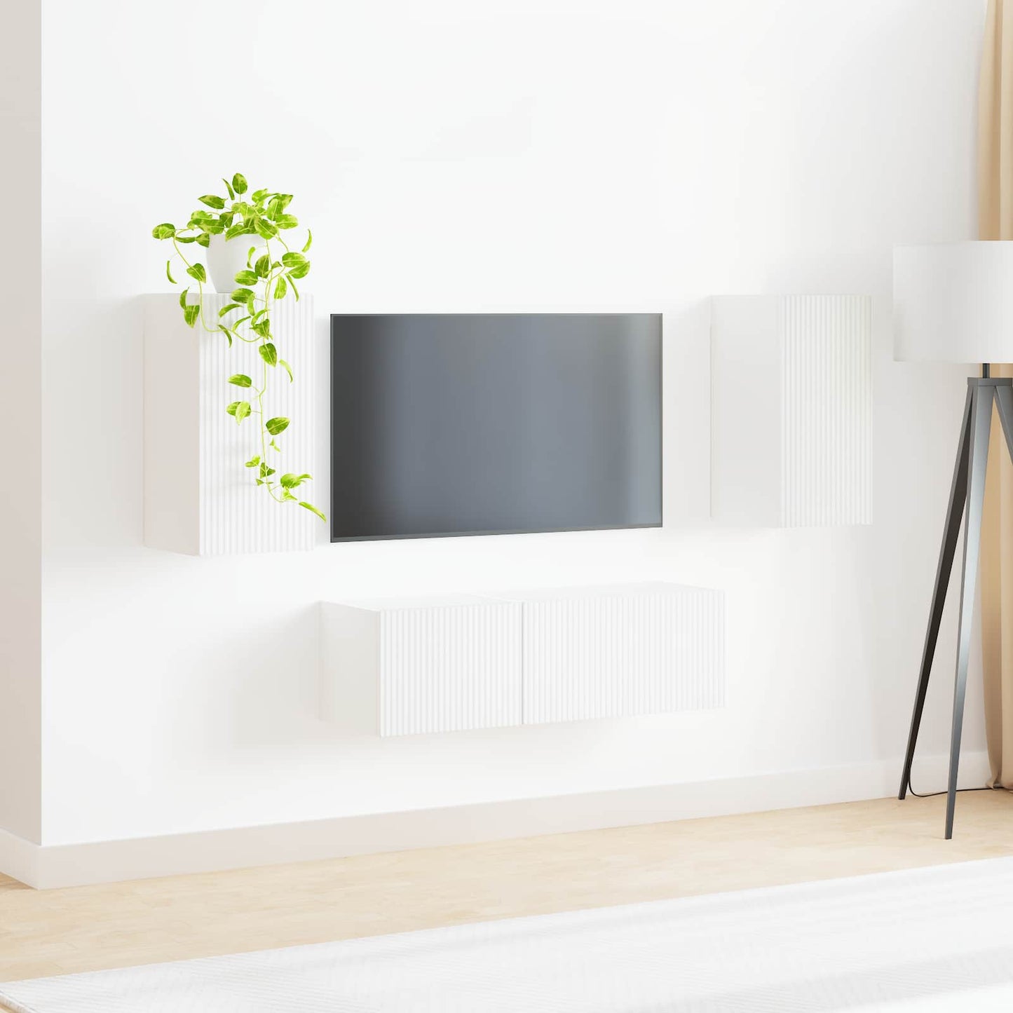 TV-Wandregal-Set Wandmontiert 4 pcs Weiß Holzwerkstoff