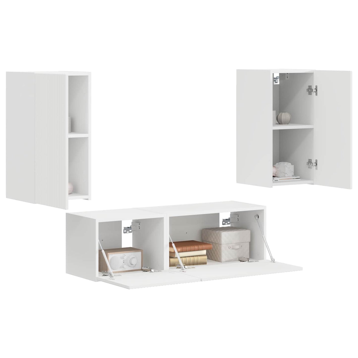 TV-Wandregal-Set Wandmontiert 4 pcs Weiß Holzwerkstoff