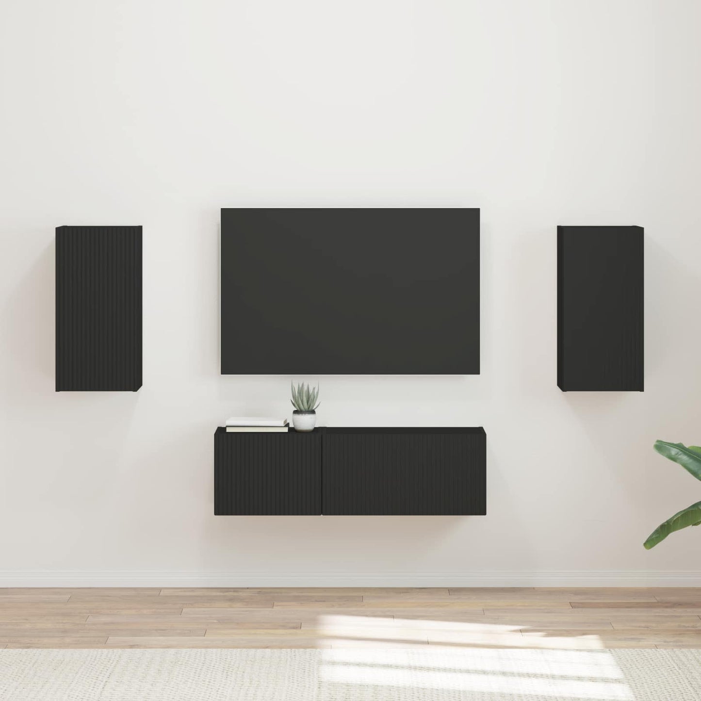 TV-Wandregal-Set Wandmontiert 4 pcs Schwarz Holzwerkstoff