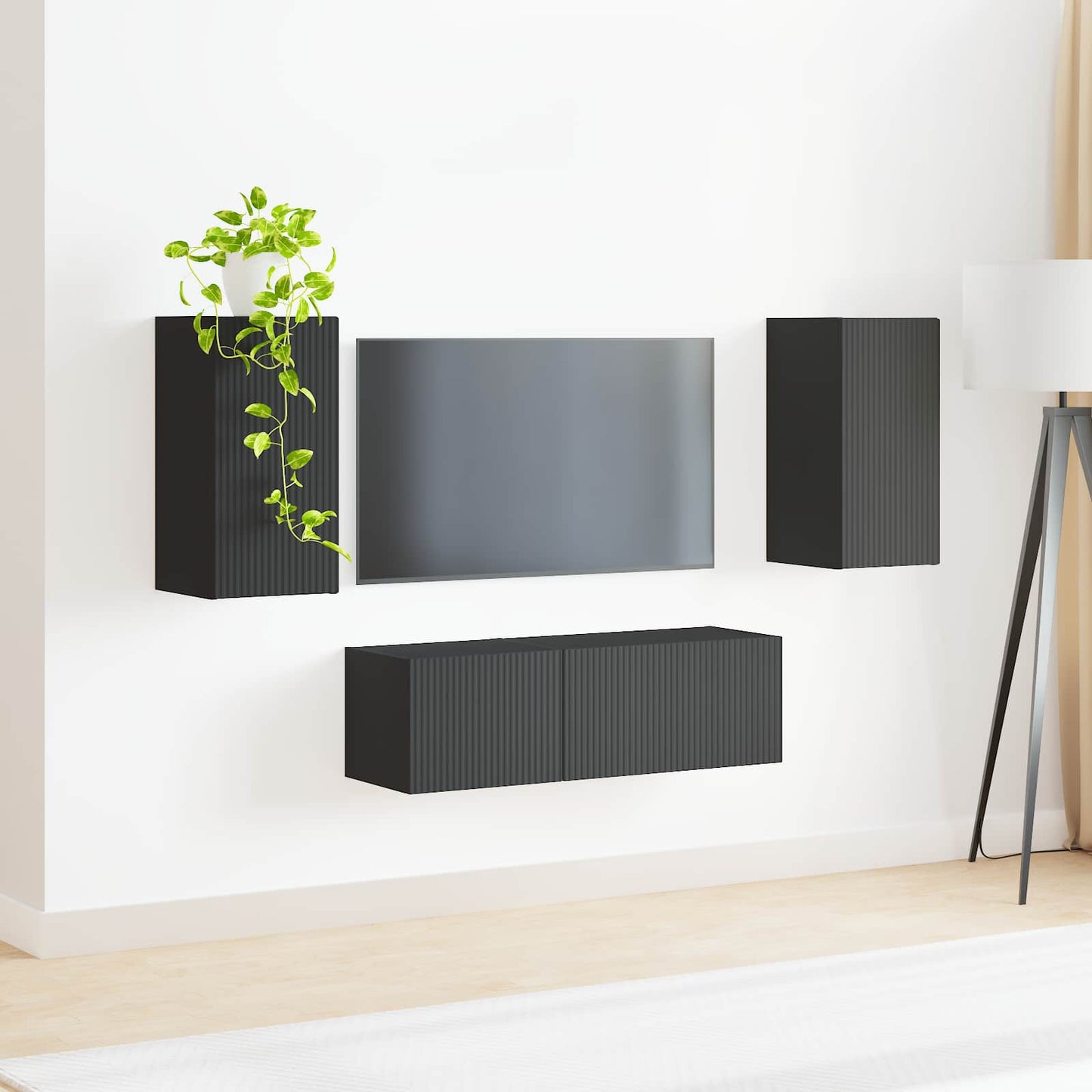TV-Wandregal-Set Wandmontiert 4 pcs Schwarz Holzwerkstoff