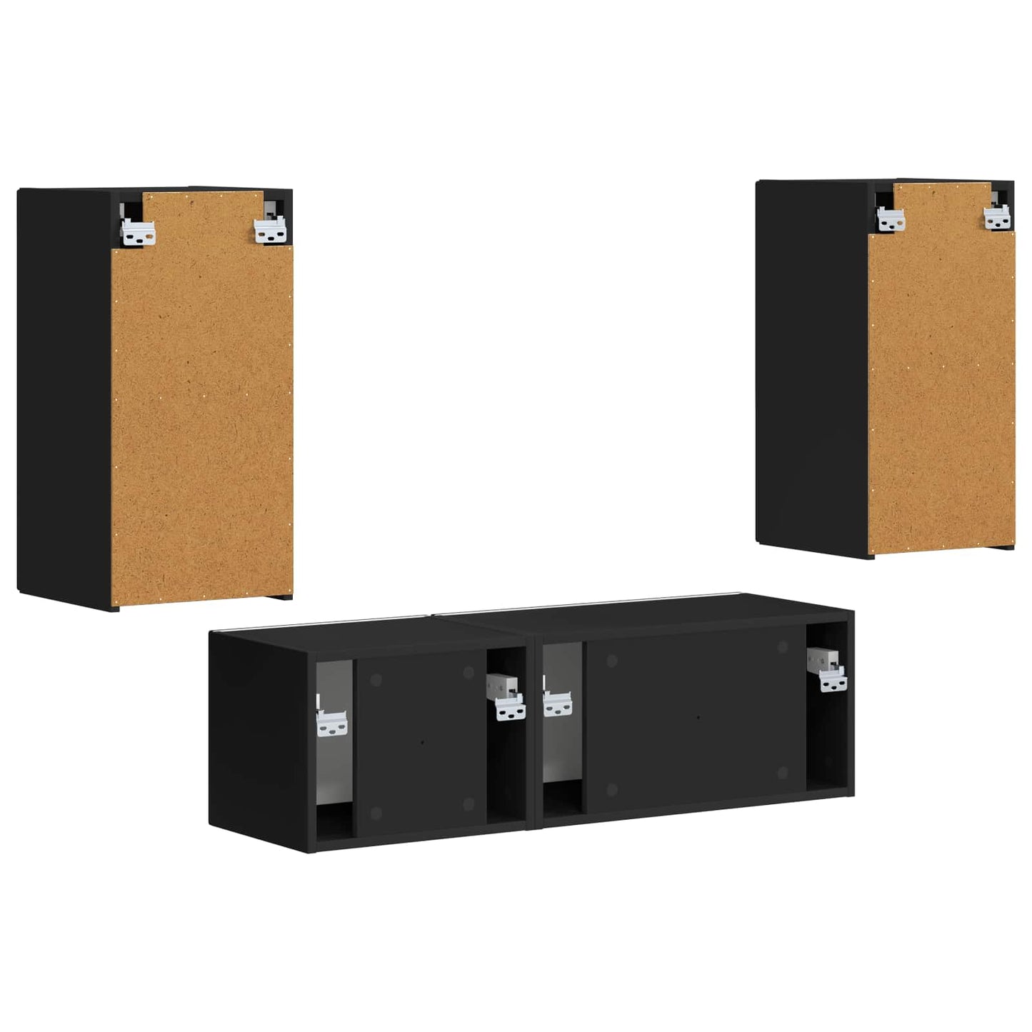 TV-Wandregal-Set Wandmontiert 4 pcs Schwarz Holzwerkstoff