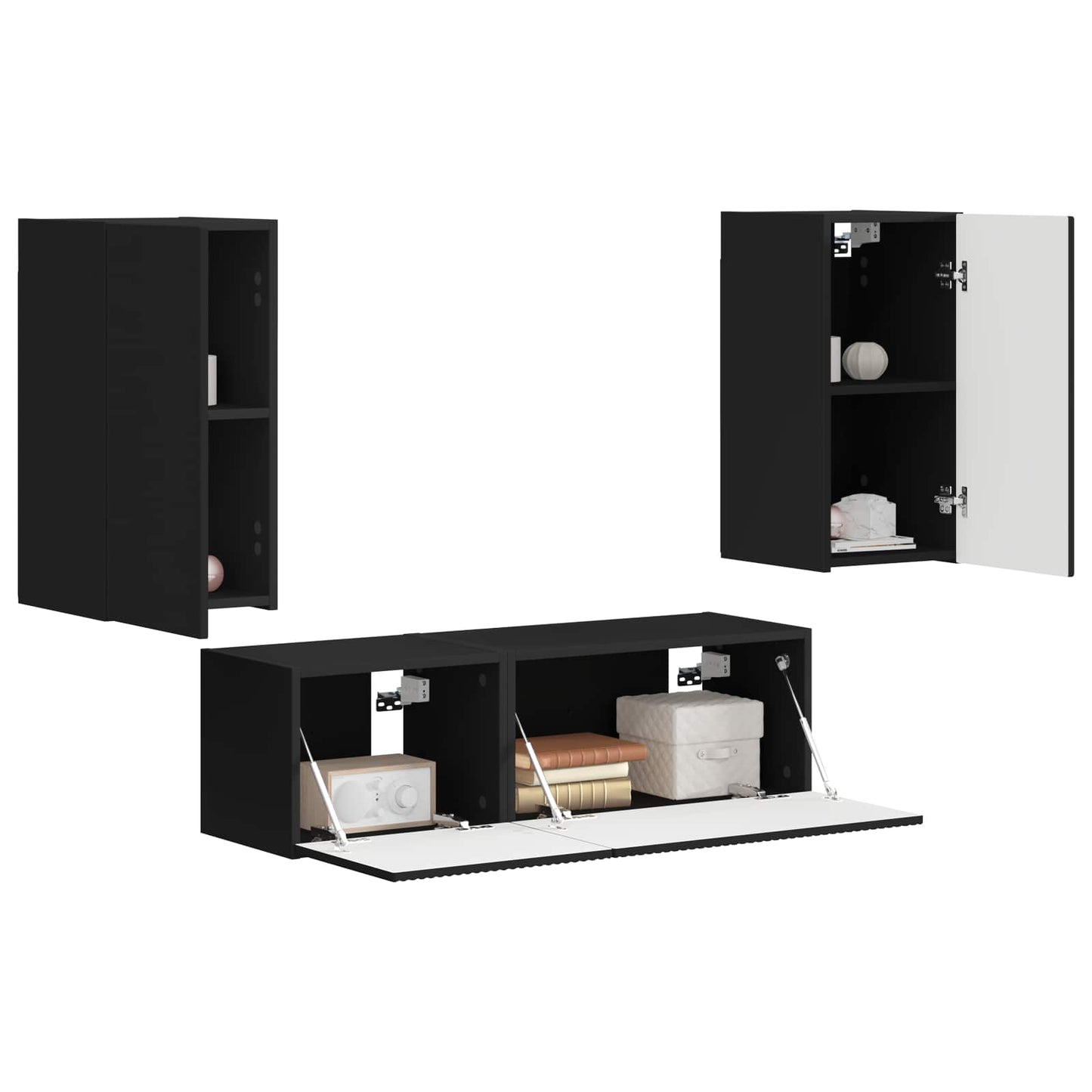TV-Wandregal-Set Wandmontiert 4 pcs Schwarz Holzwerkstoff