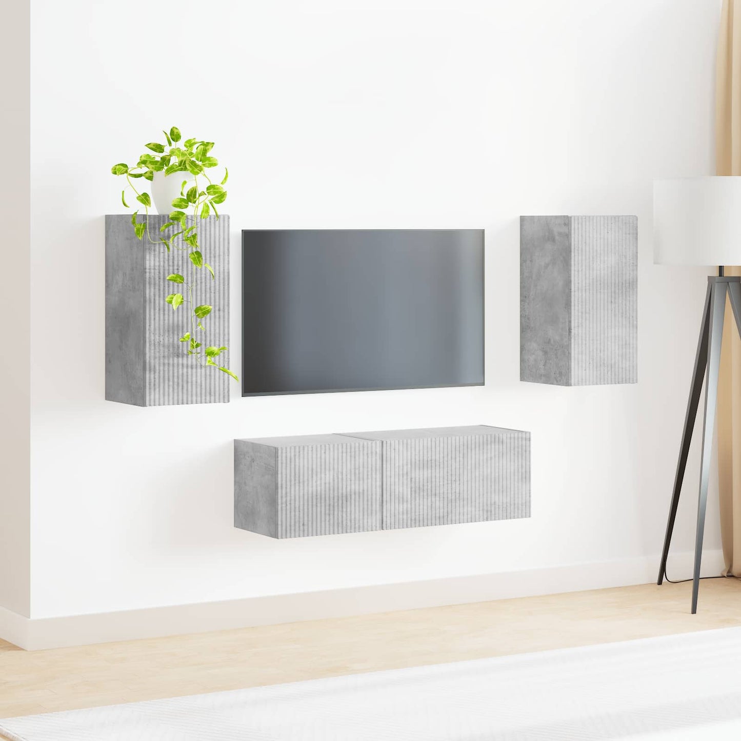 TV-Wandregal-Set Wandmontiert 4 pcs Beton Grau Holzwerkstoff