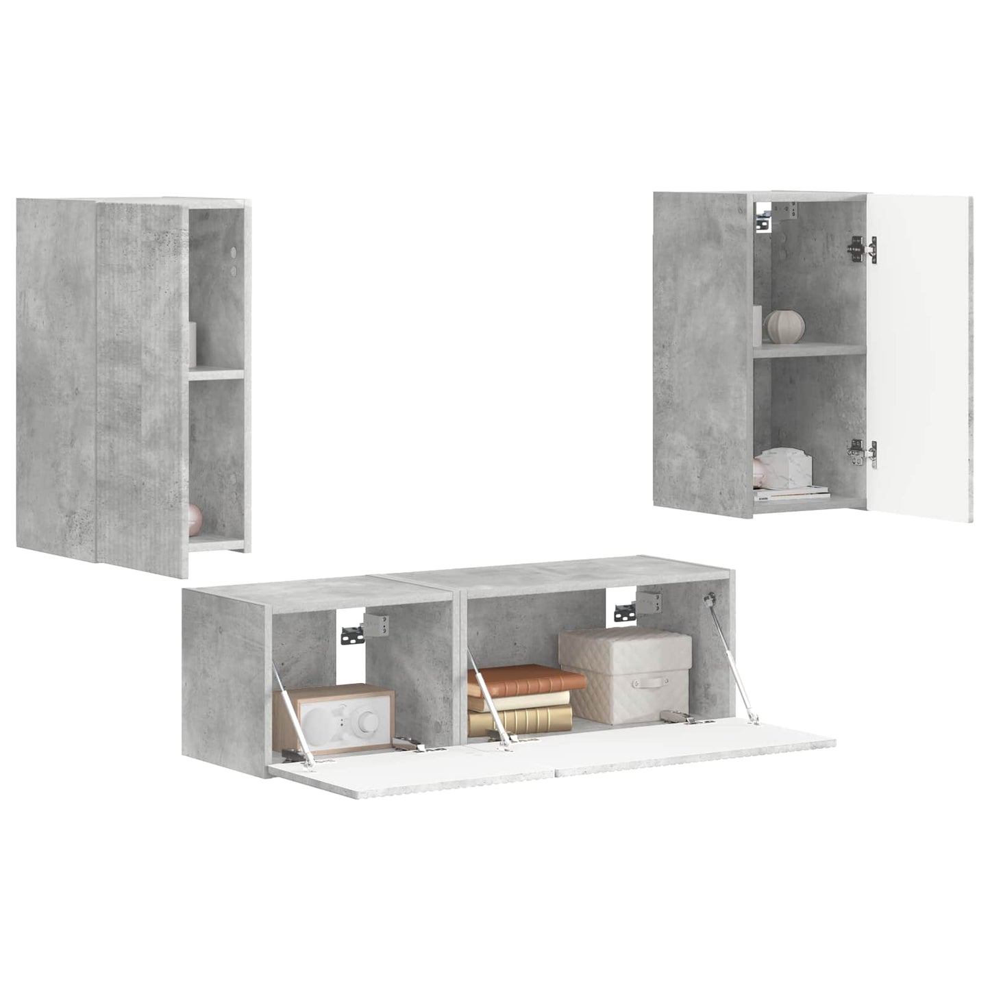 TV-Wandregal-Set Wandmontiert 4 pcs Beton Grau Holzwerkstoff