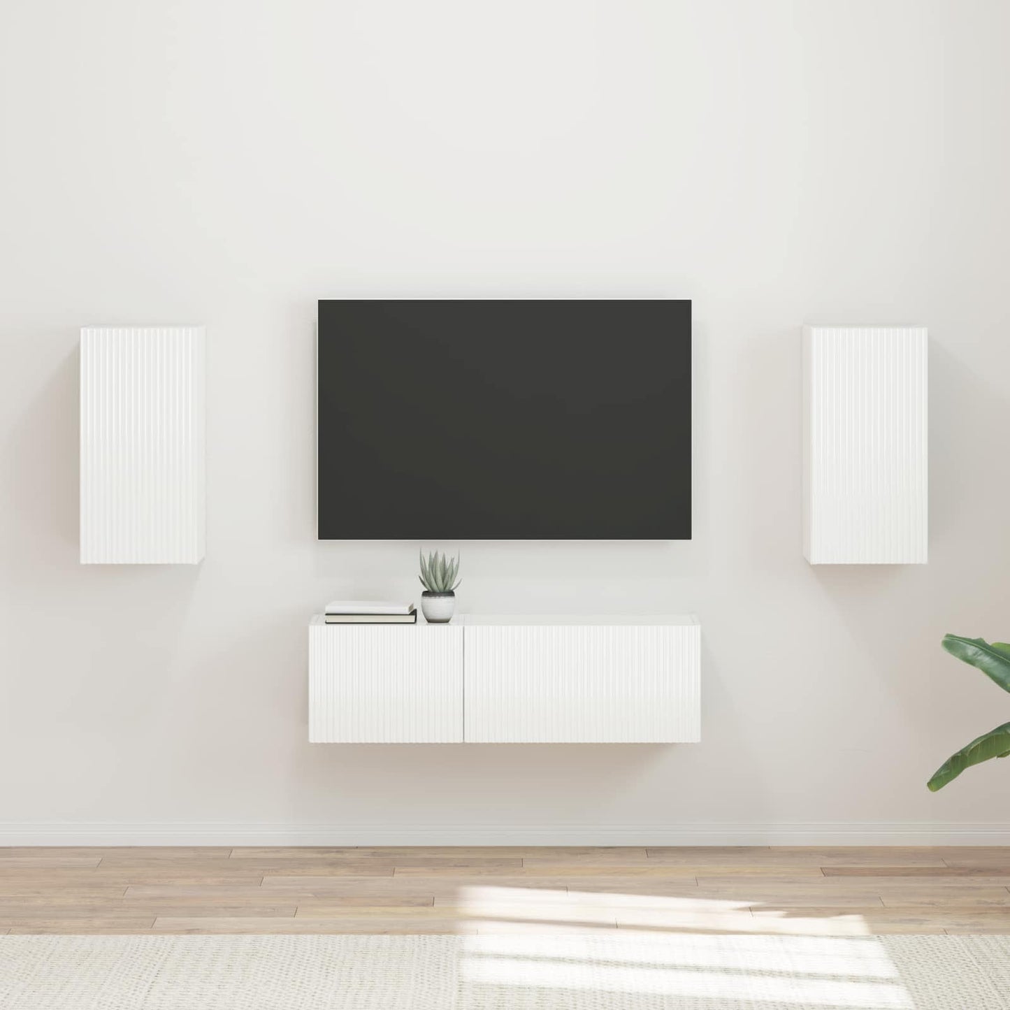 TV-Wandregal-Set 4 pcs Hochglanz Weiß Holzwerkstoff