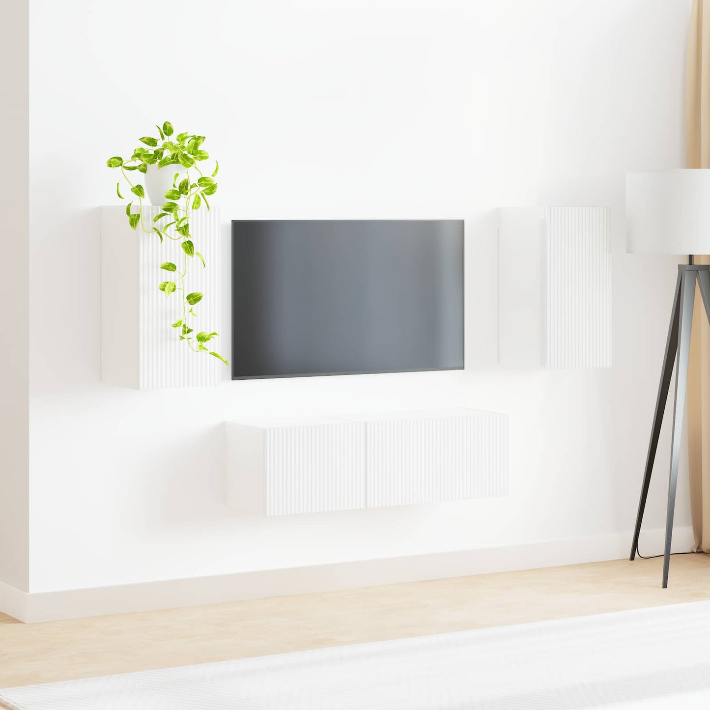 TV-Wandregal-Set 4 pcs Hochglanz Weiß Holzwerkstoff