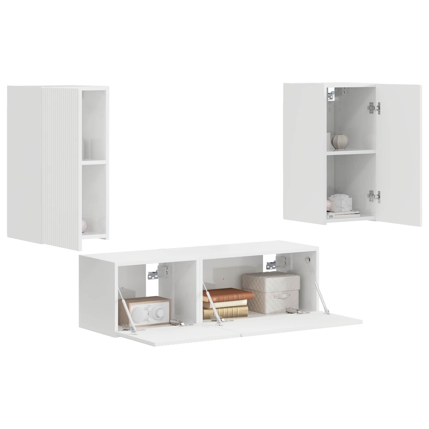 TV-Wandregal-Set 4 pcs Hochglanz Weiß Holzwerkstoff
