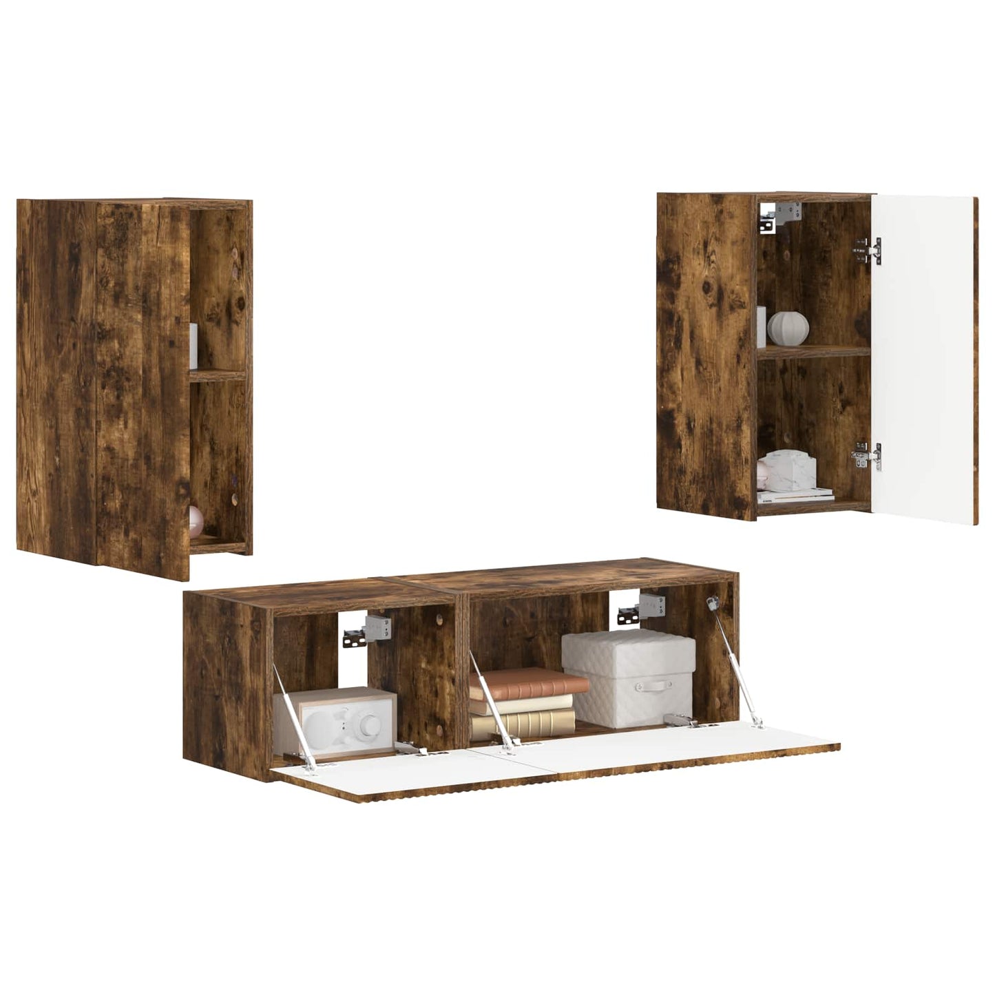 TV-Wandregal-Set 4 pcs Geräucherte Eiche Holzwerkstoff
