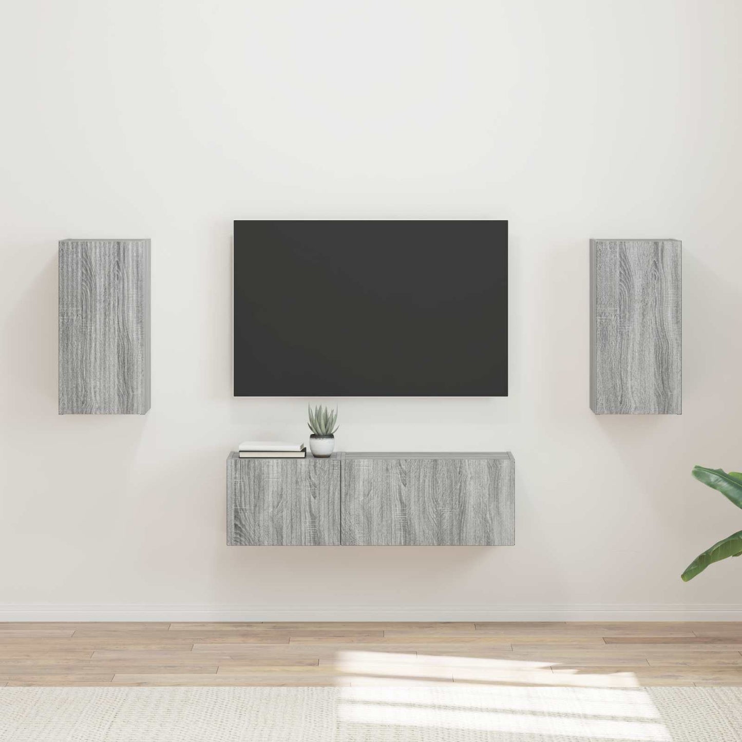TV-Wandregal-Set Wandmontiert 4 pcs Graues Sonoma Holzwerkstoff