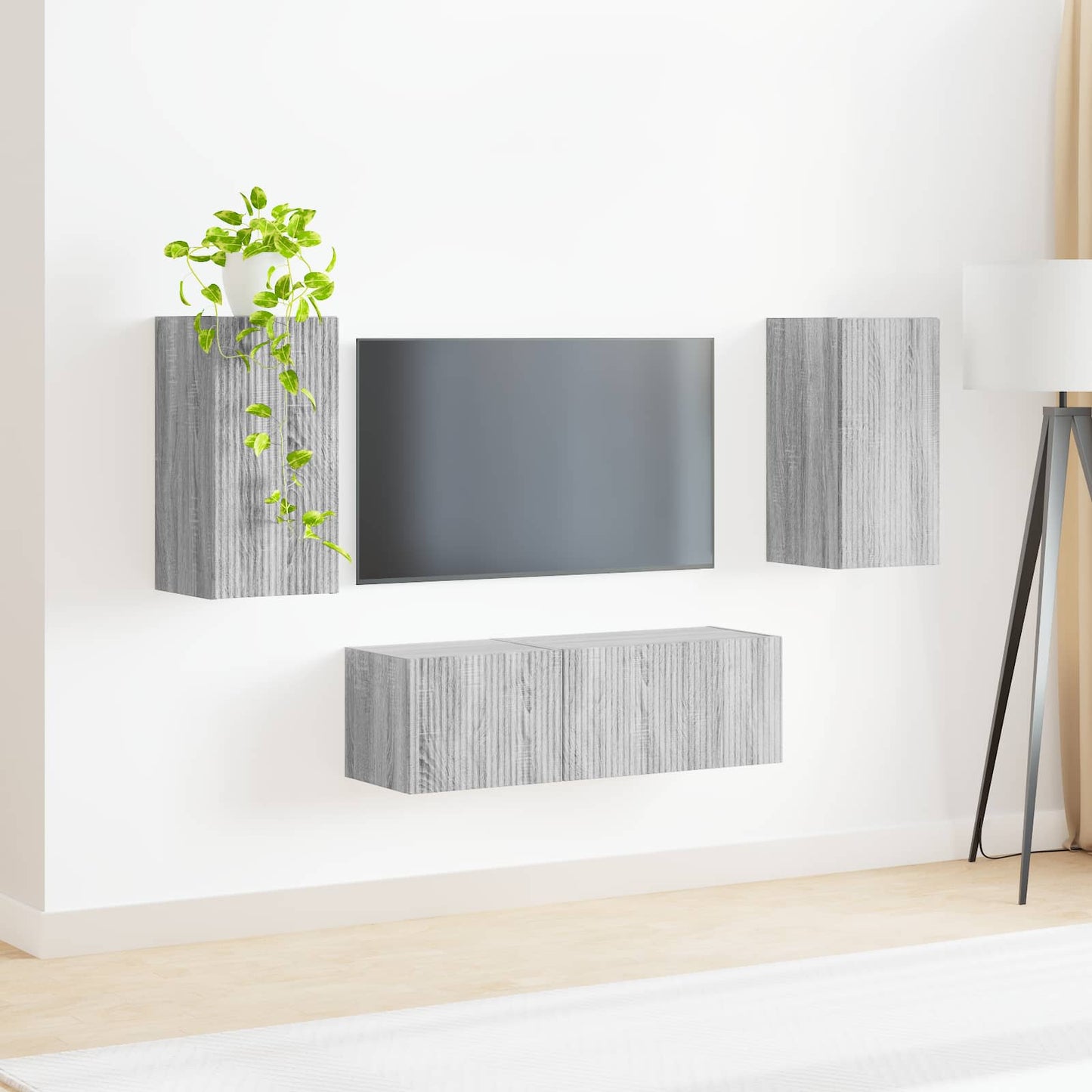 TV-Wandregal-Set Wandmontiert 4 pcs Graues Sonoma Holzwerkstoff