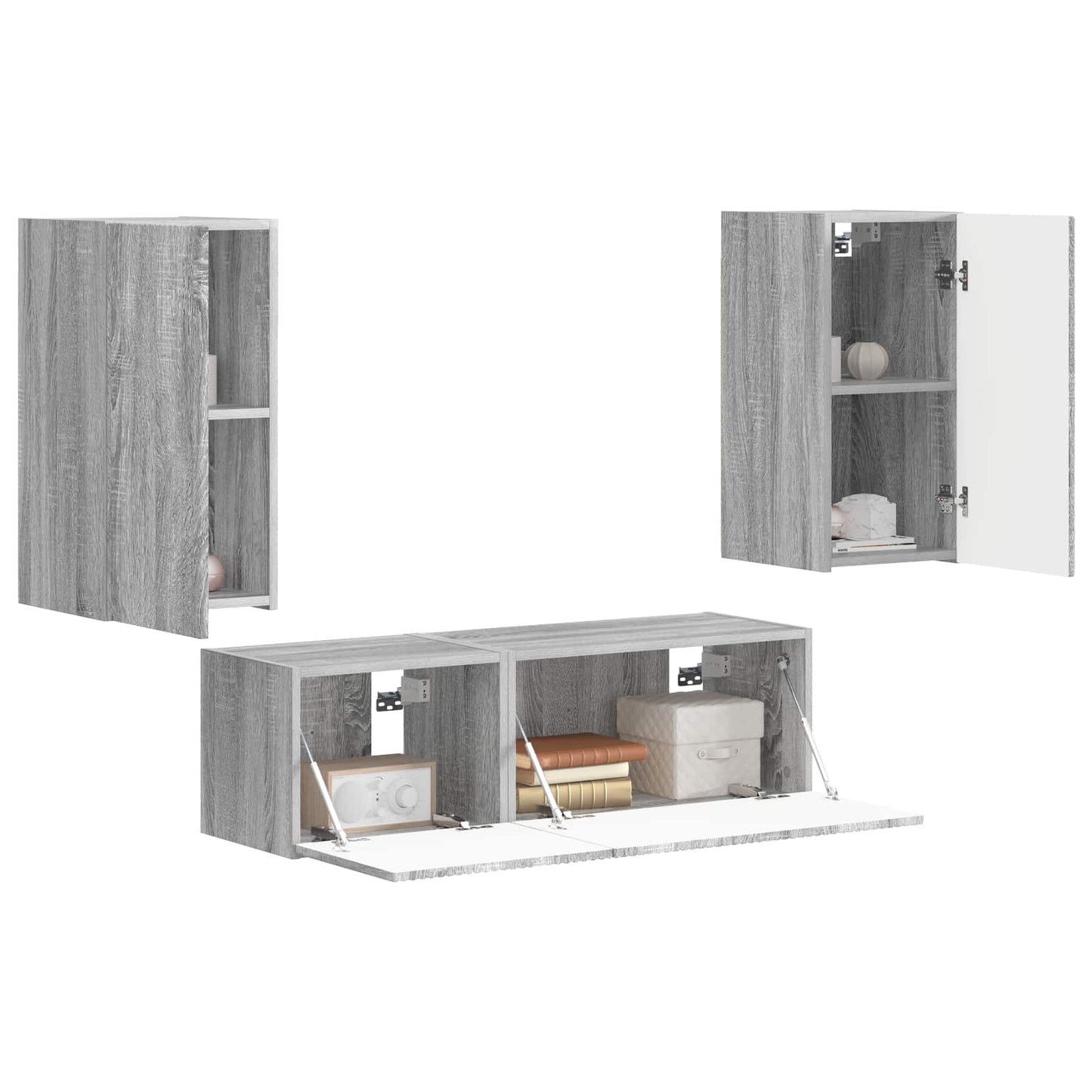 TV-Wandregal-Set Wandmontiert 4 pcs Graues Sonoma Holzwerkstoff