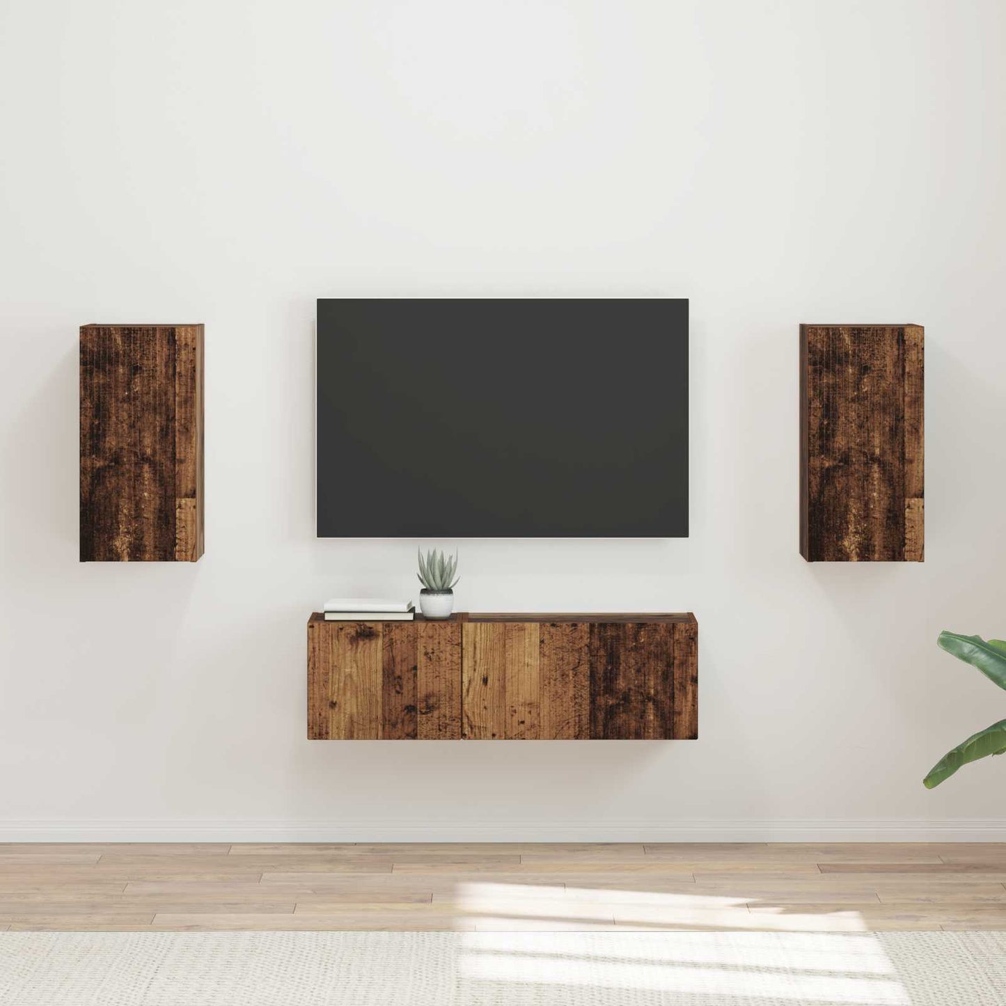 TV-Wandregal-Set Wandmontiert 4 pcs Altholz Holzwerkstoff