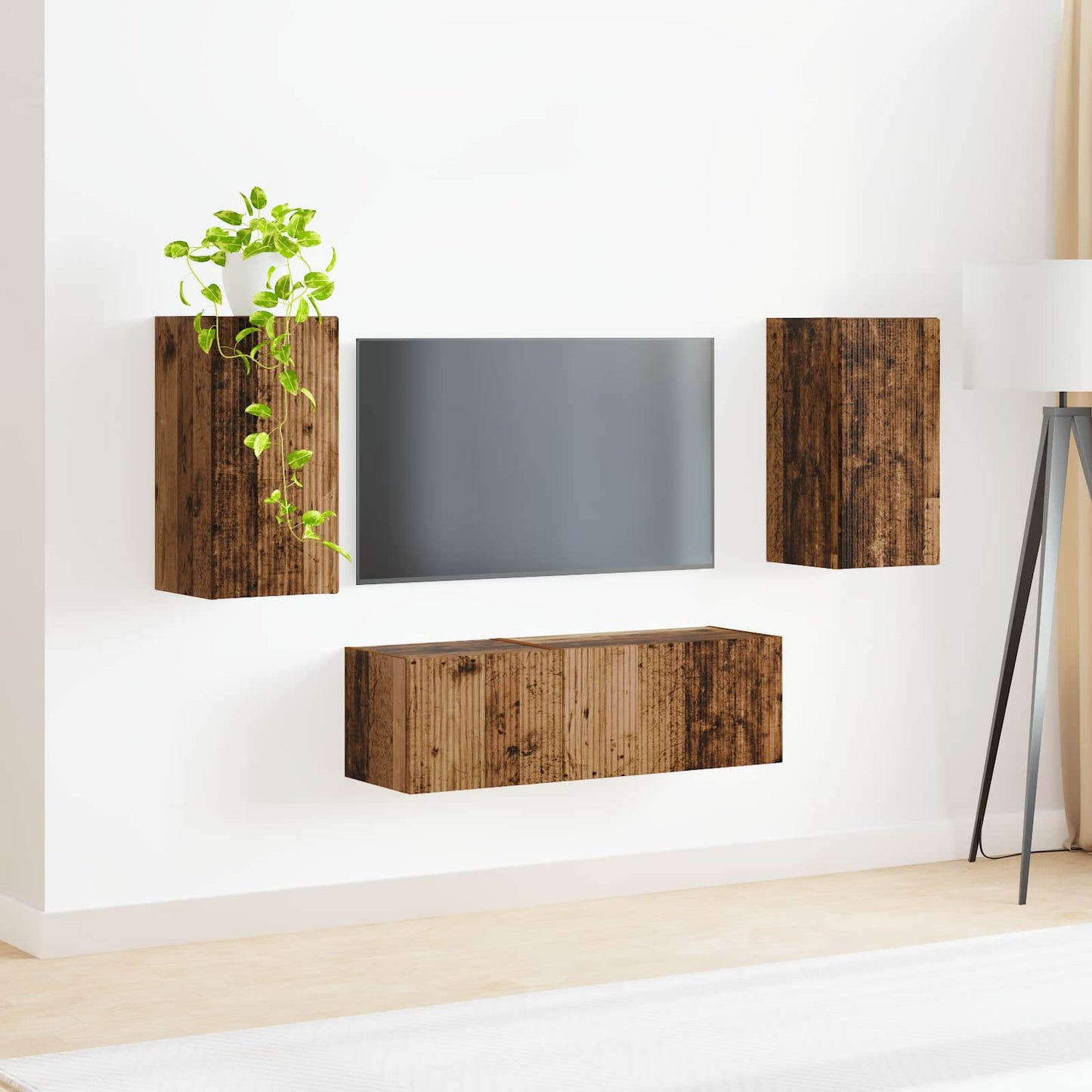 TV-Wandregal-Set Wandmontiert 4 pcs Altholz Holzwerkstoff