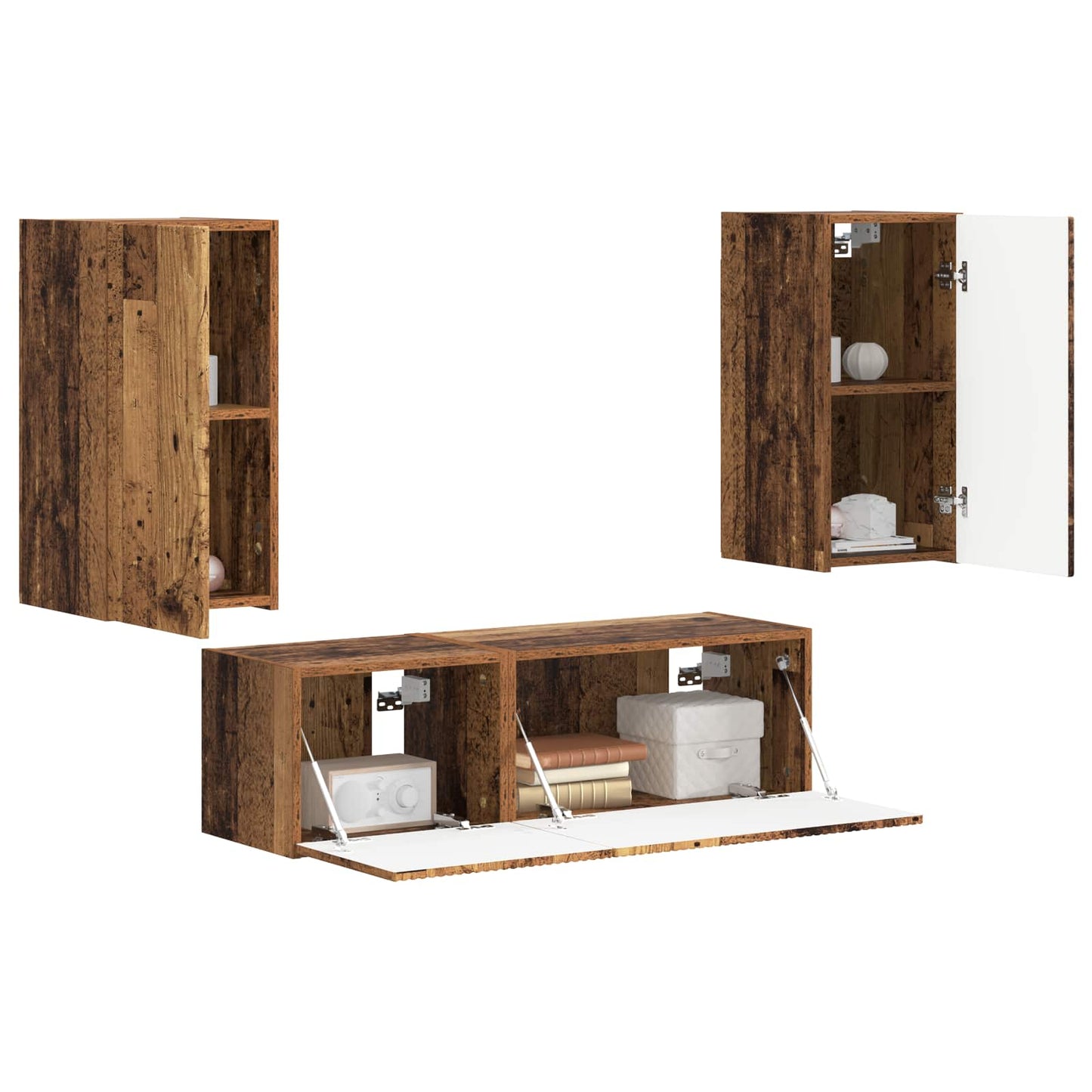 TV-Wandregal-Set Wandmontiert 4 pcs Altholz Holzwerkstoff