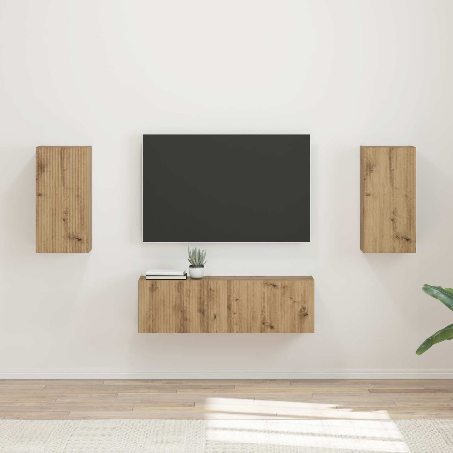 TV-Wandregal-Set Wandmontiert 4 pcs Artisan-Eiche Holzwerkstoff