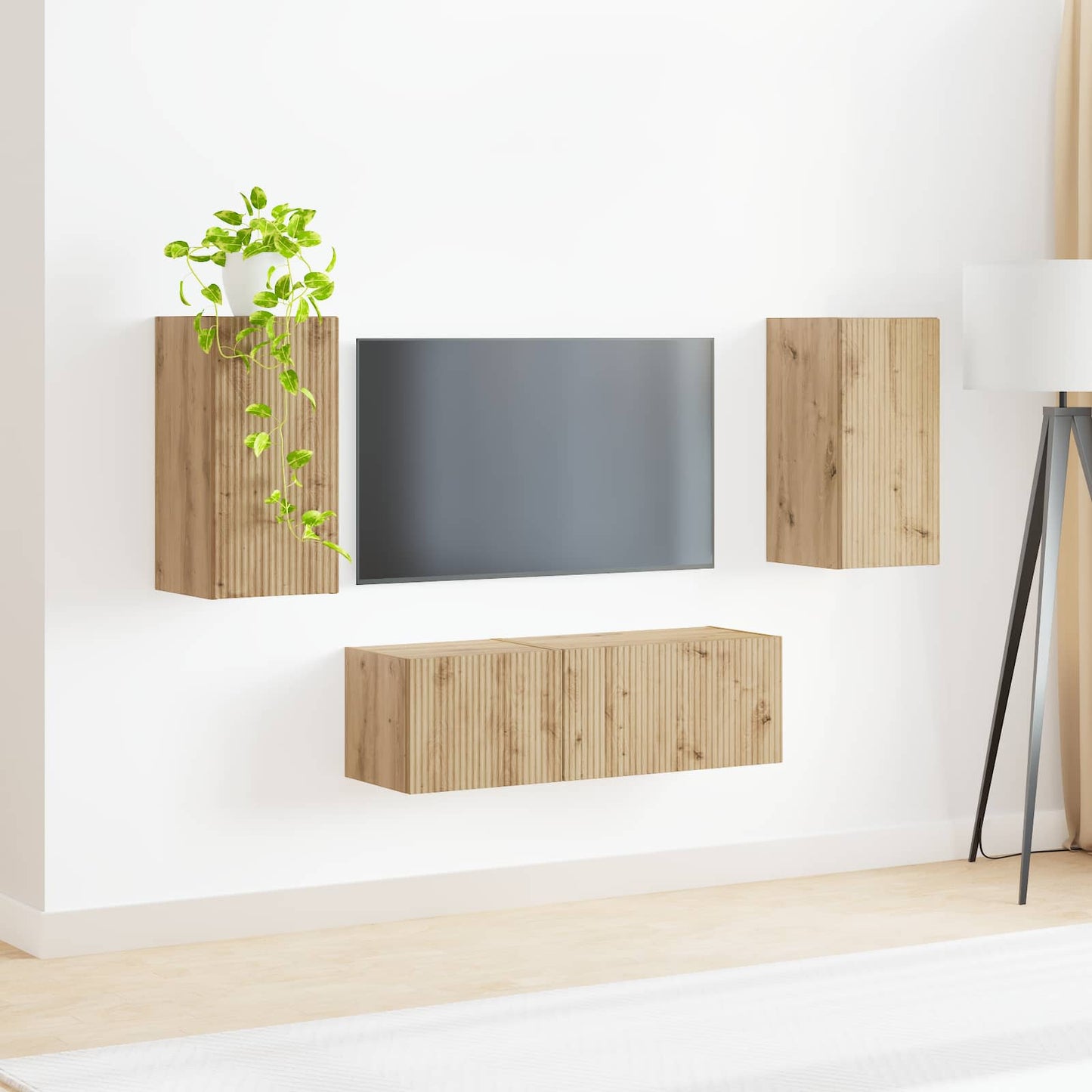 TV-Wandregal-Set Wandmontiert 4 pcs Artisan-Eiche Holzwerkstoff